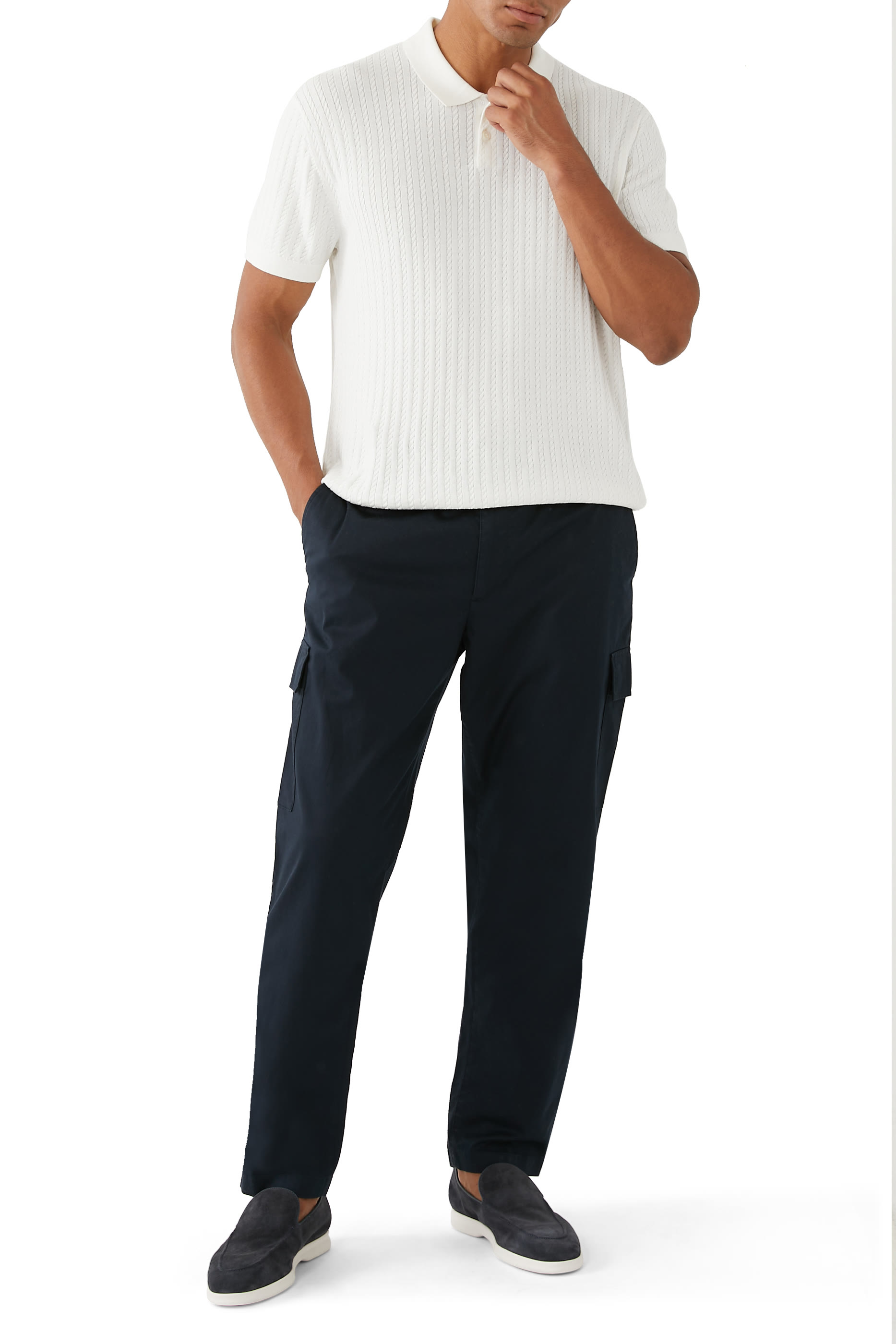 قميص بولو قطن منسوج بغرزة الضفيرة