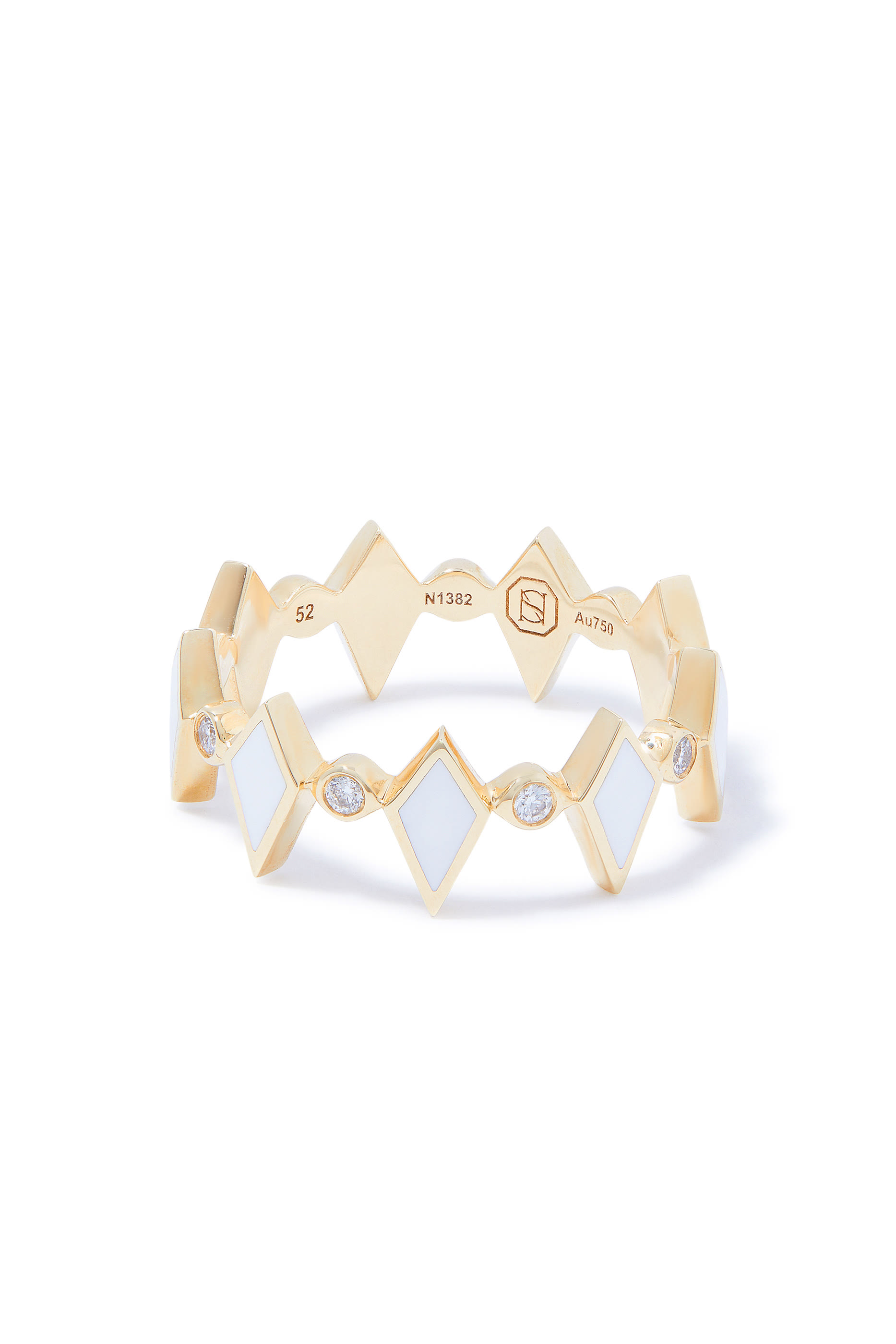 خاتم موزايك بمينا بيضاء اللون