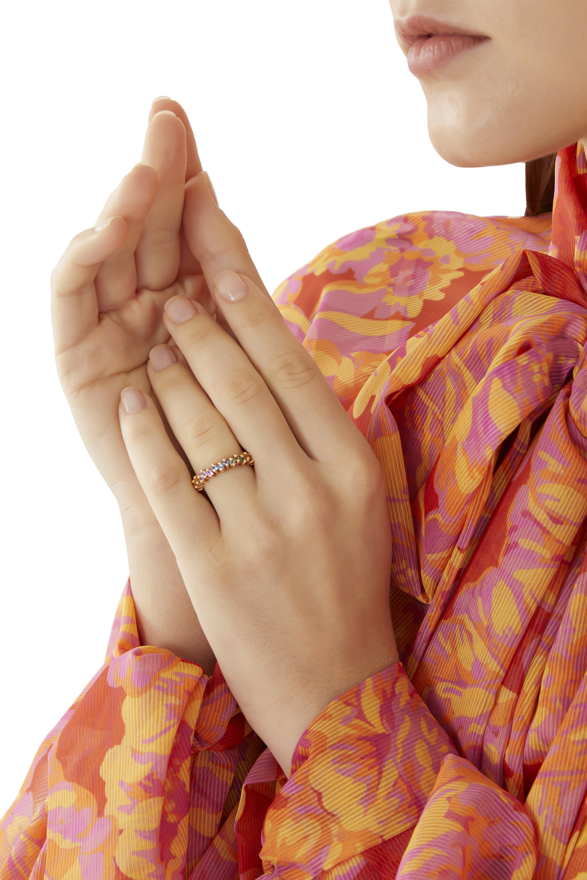 خاتم اتيرنيتي مرصع بياقوت باستيل برنسيس ذهب وردي عيار 18