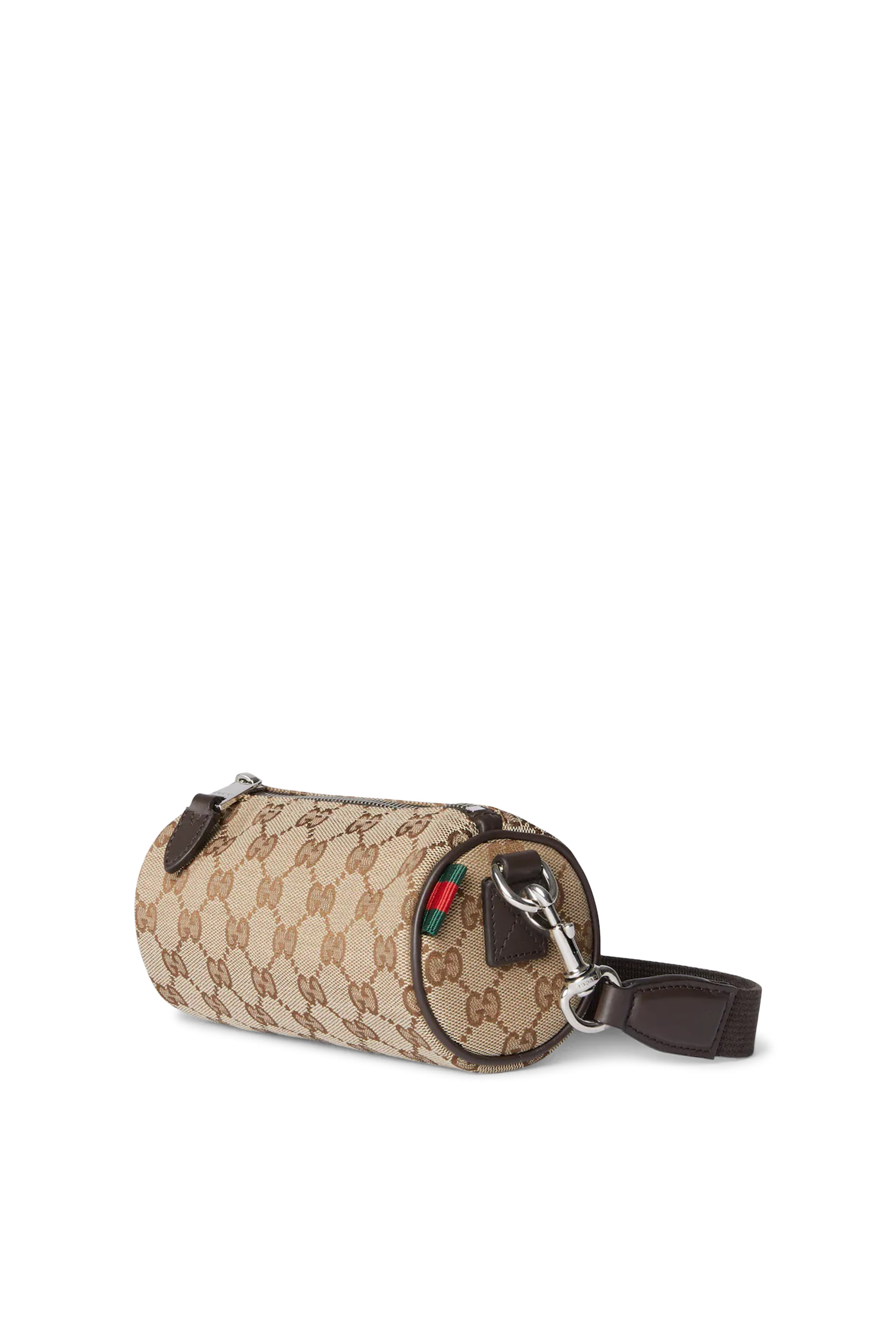 حقيبة صغيرة بتصميم أسطواني قماش قنب بنقشة حرفي شعار الماركة