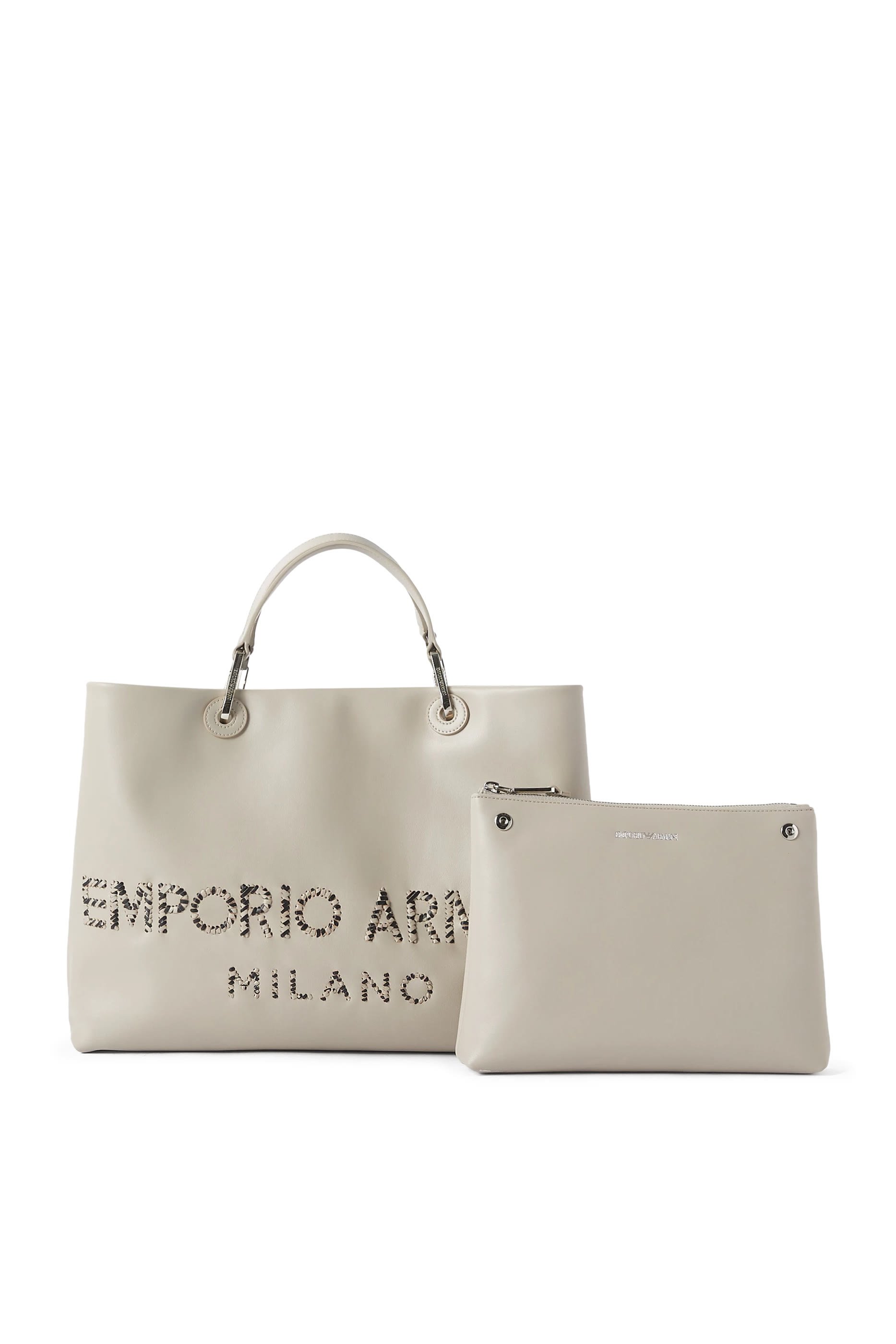 حقيبة يد بشعار الماركة جلد