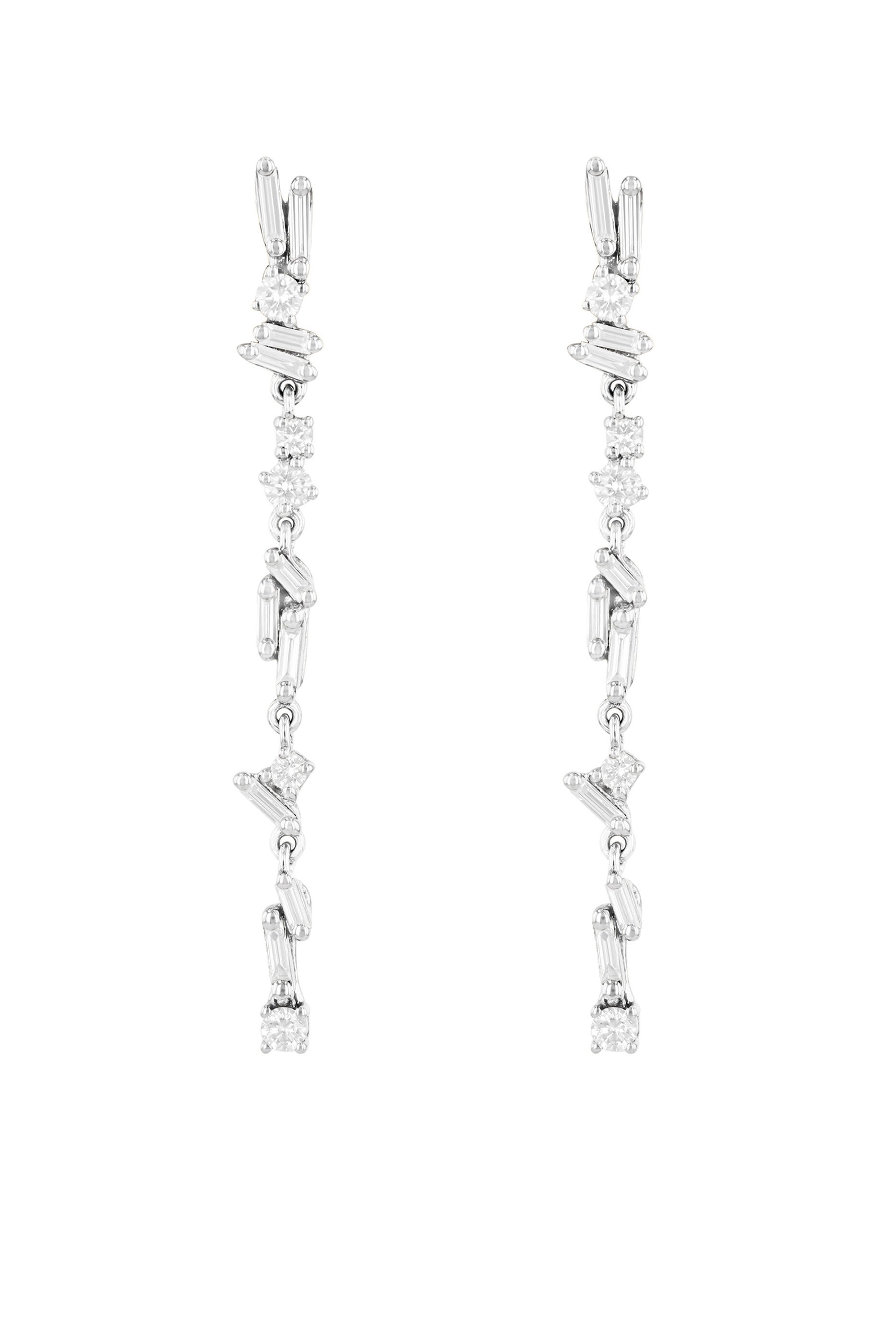 أقراط كلاسيكية متدلية مرصعة بالماس ذهب أبيض عيار 18