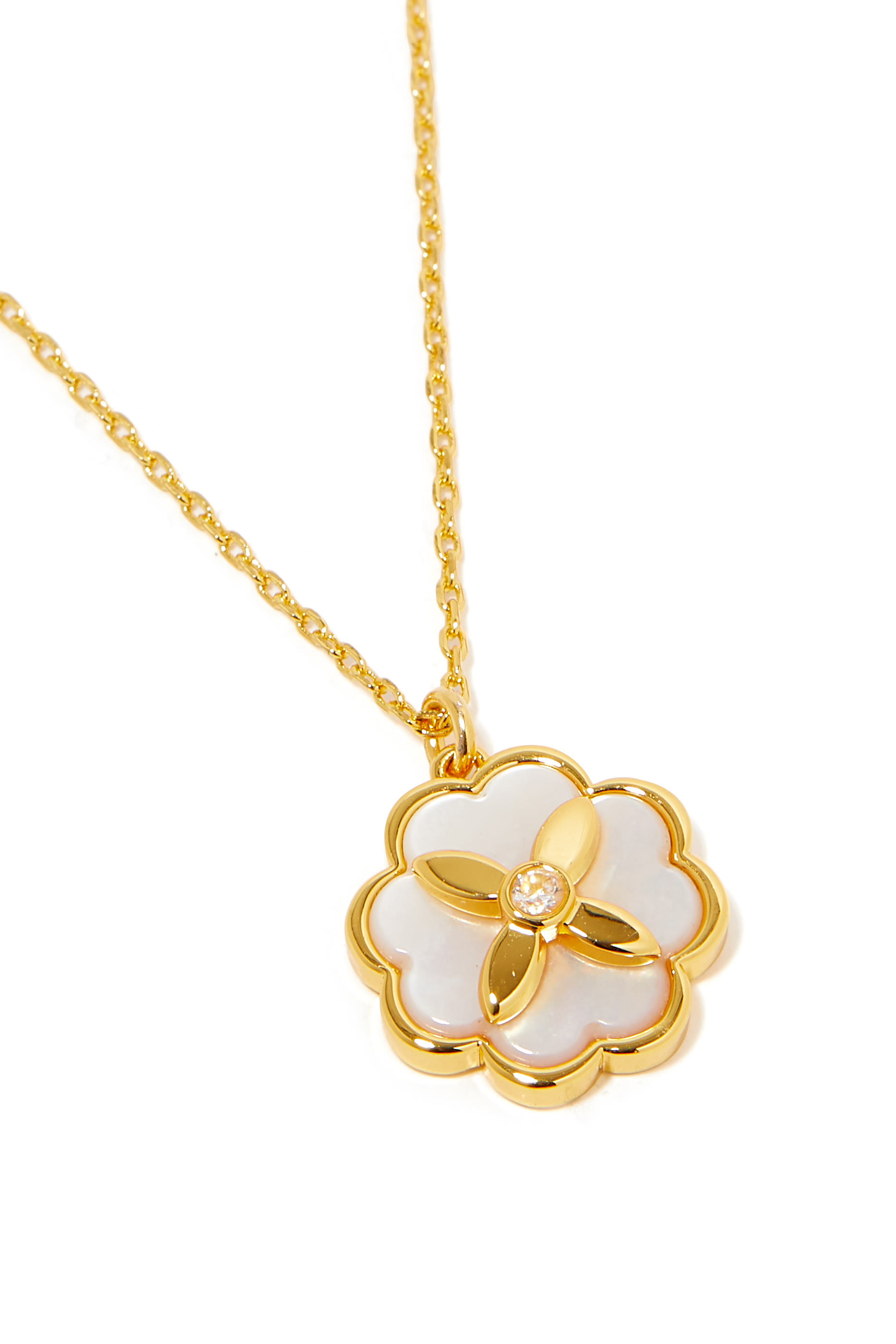 قلادة هيرتاج بلوم بدلاية مرصعة بأحجار زركونيا مكعبة ولؤلؤ صناعي معدن مطلي