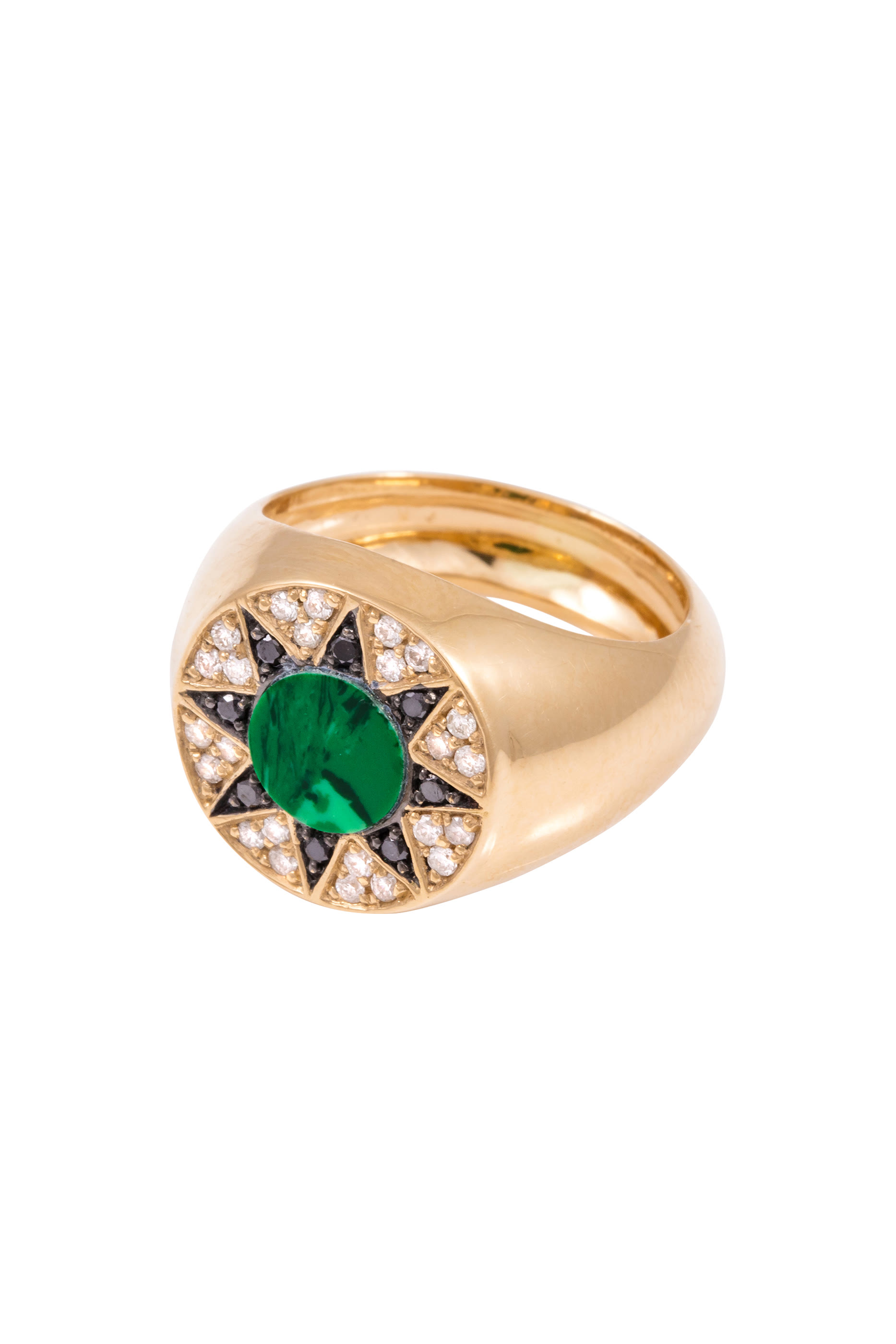 Ibiza Pinky Ring, 18K Yellow Gold with Diamonds & Malachite
