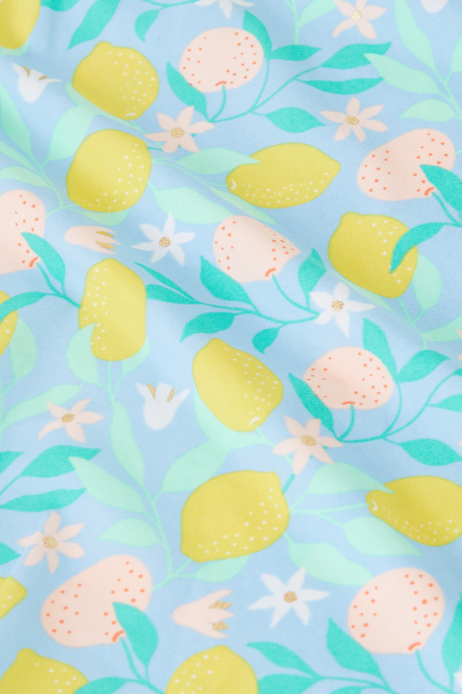 طقم سباحة للأطفال بأكمام قصيرة وكشكش ونقشة ليمون