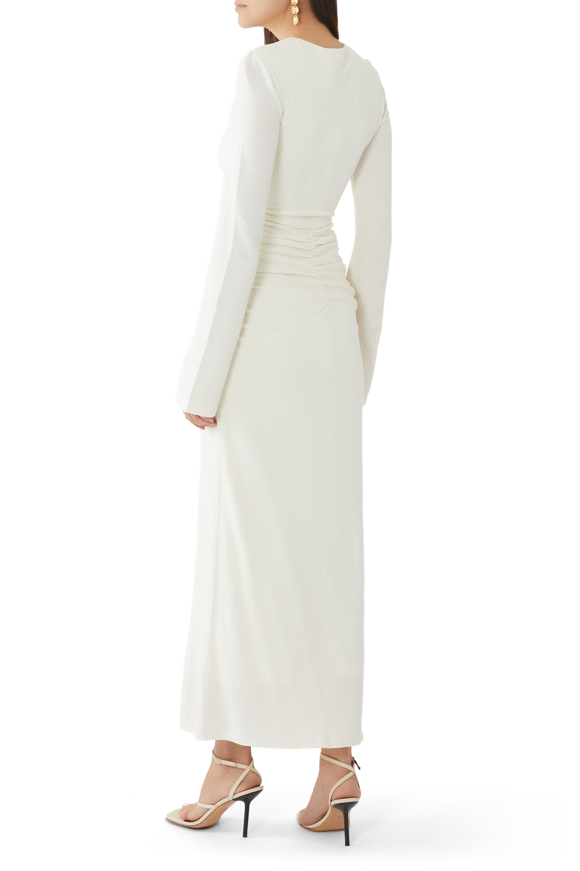 فستان بو طويل برباط تضييق وكشكش