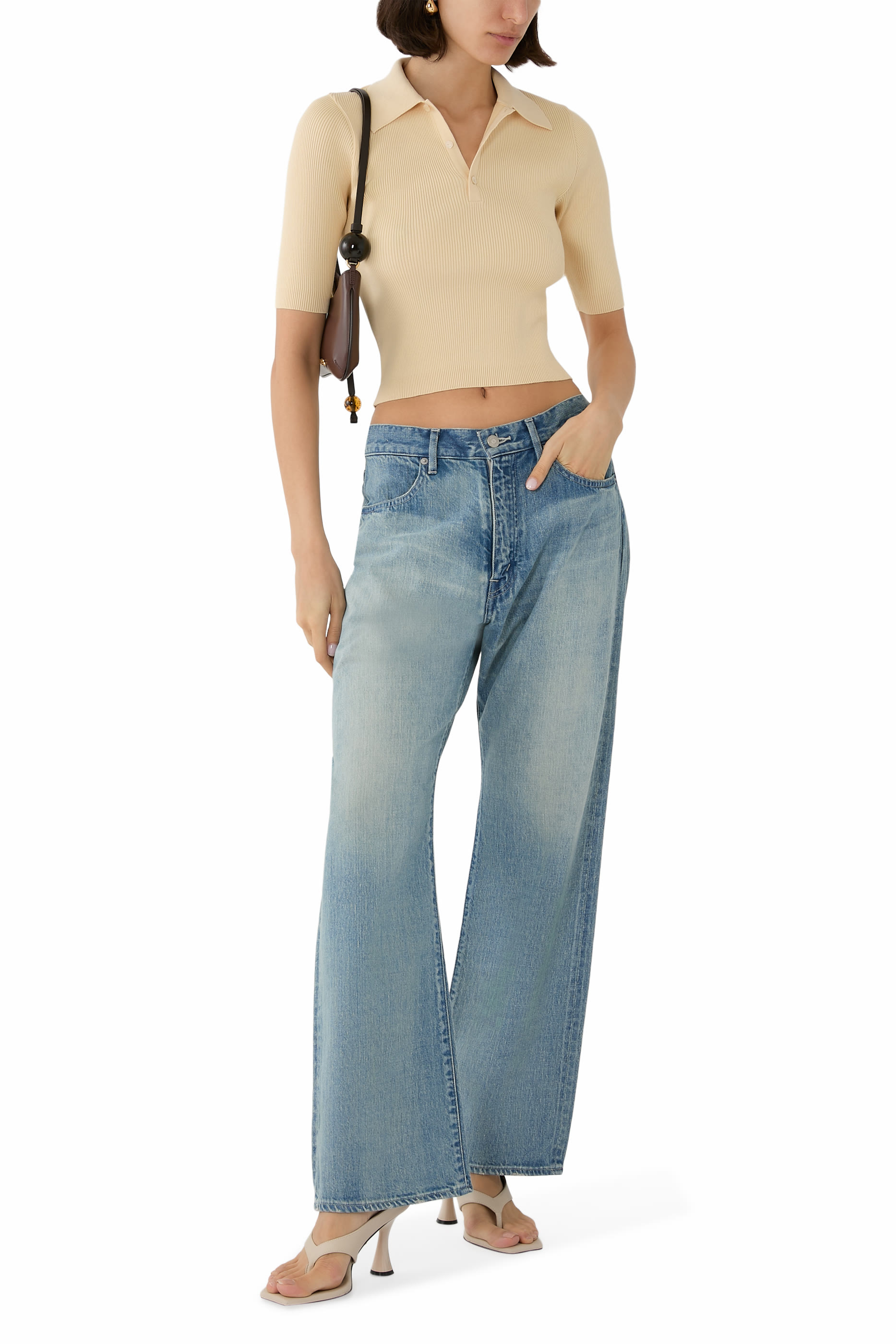 قميص بولو نسيج قطن مضلع خفيف الوزن