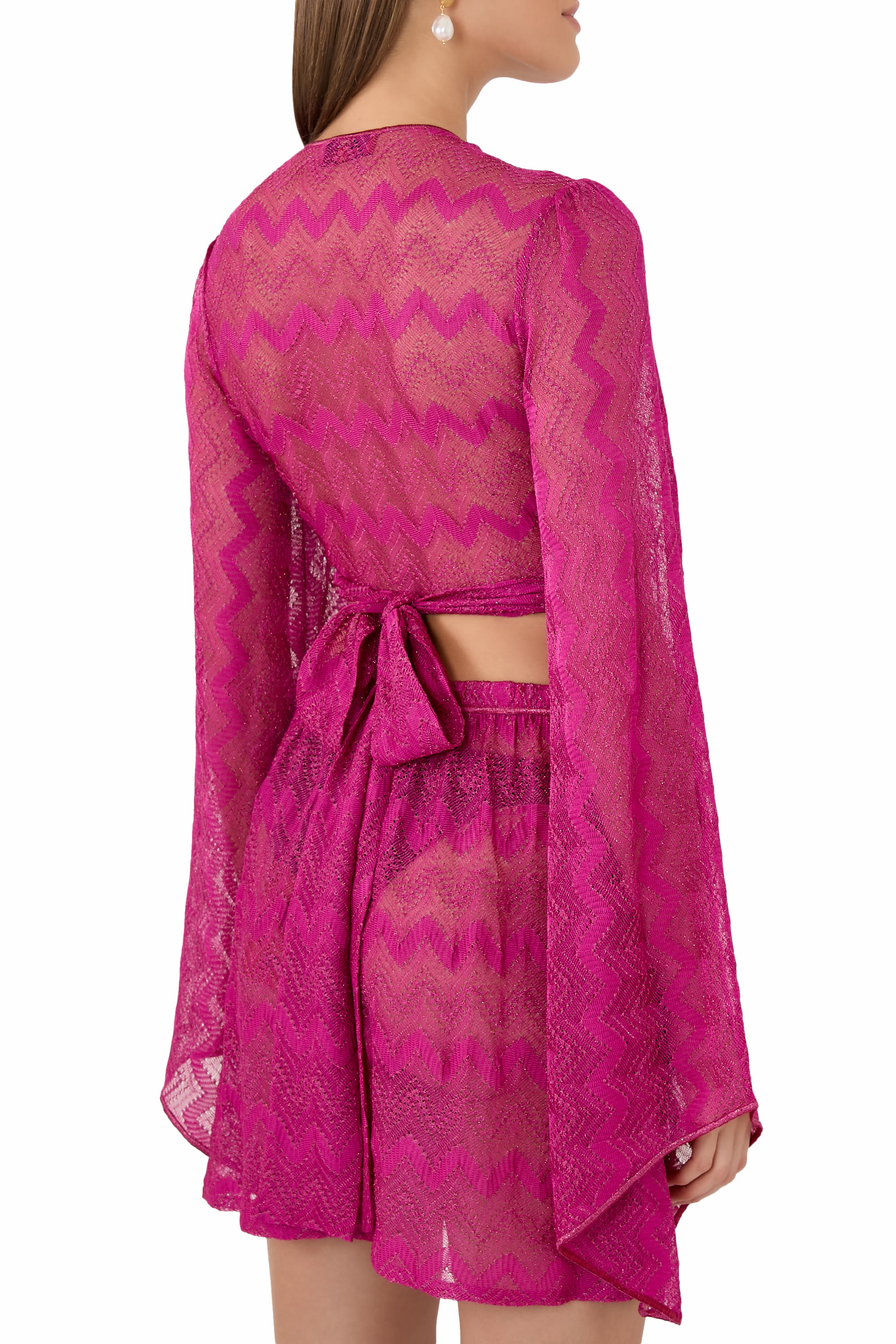 بلوزة قصيرة ماري بأكمام طويلة دانتيل بنقشة متعرجة راشيل