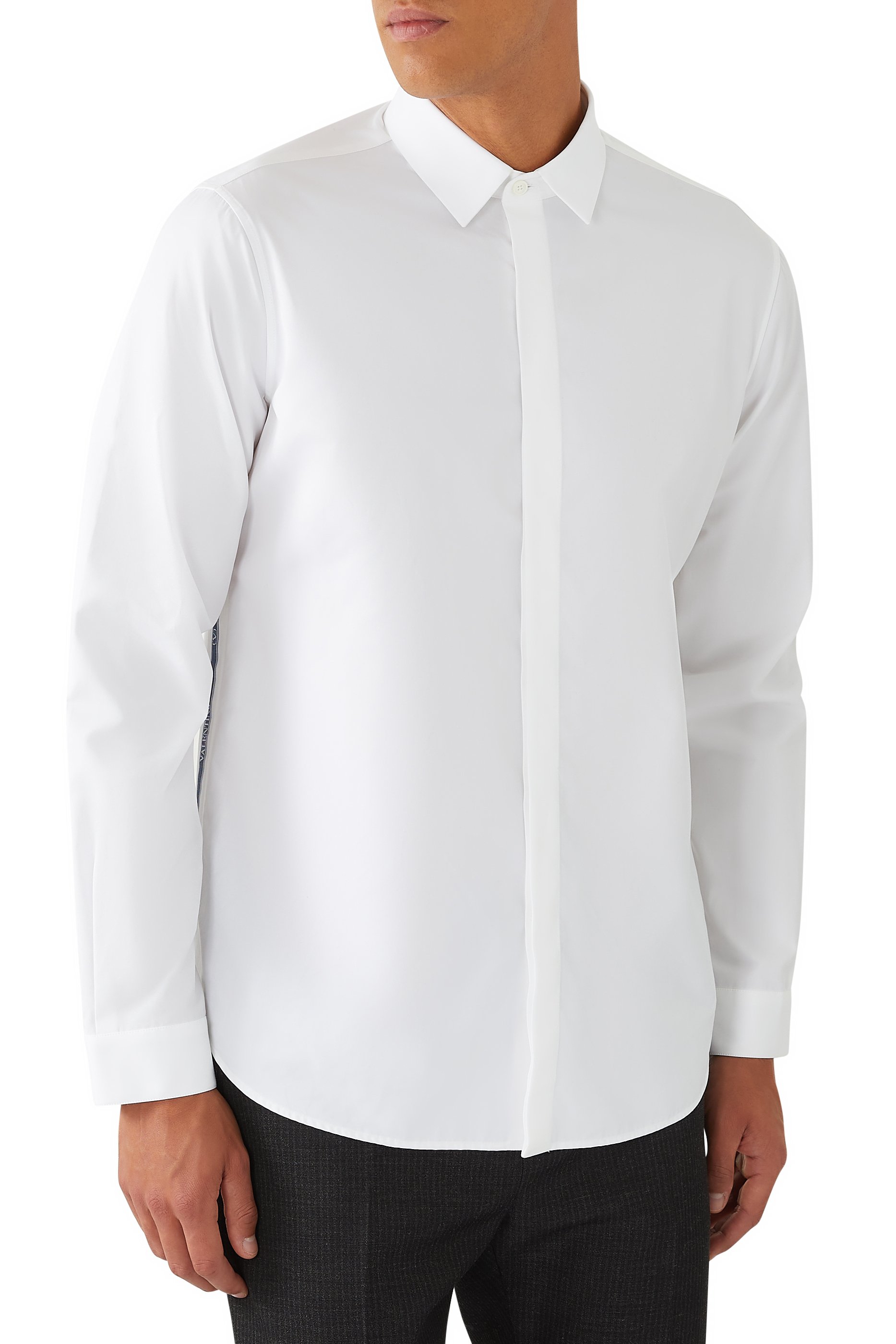  Concealed-Fastening Cotton Shirt