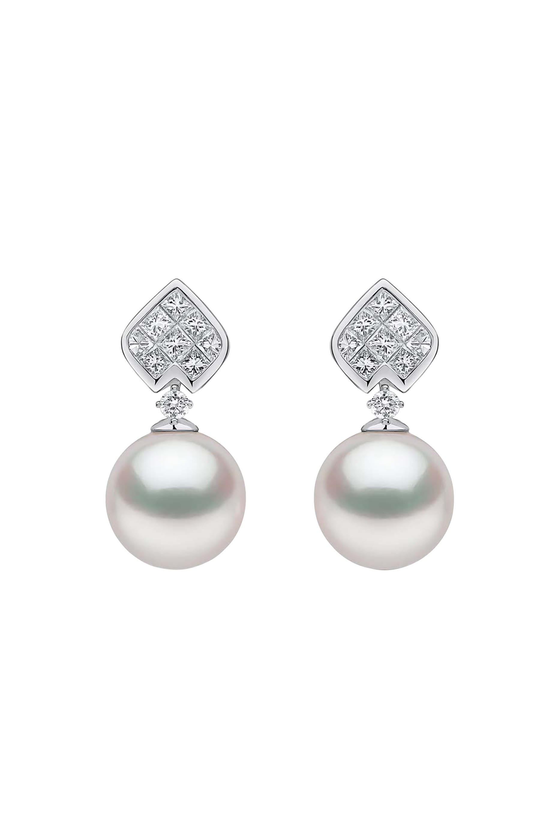 أقراط داشس مرصعة بلؤلؤ بحر الجنوب وماس، ذهب أبيض عيار 18