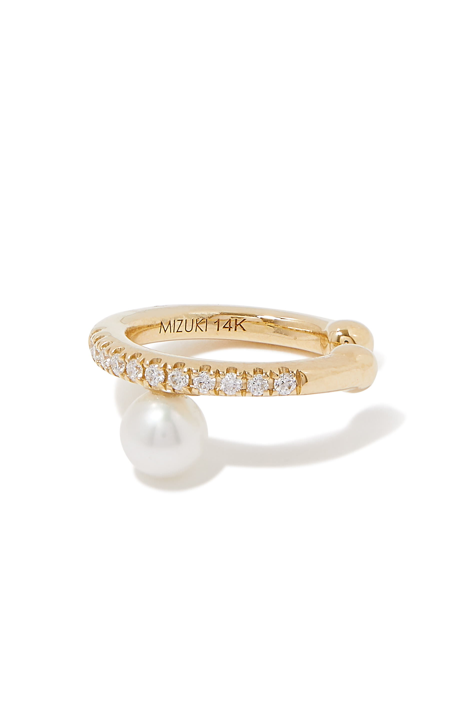 قرط ذهب عيار 14 قيراط مرصعة بالماس ولؤلؤ طبيعي