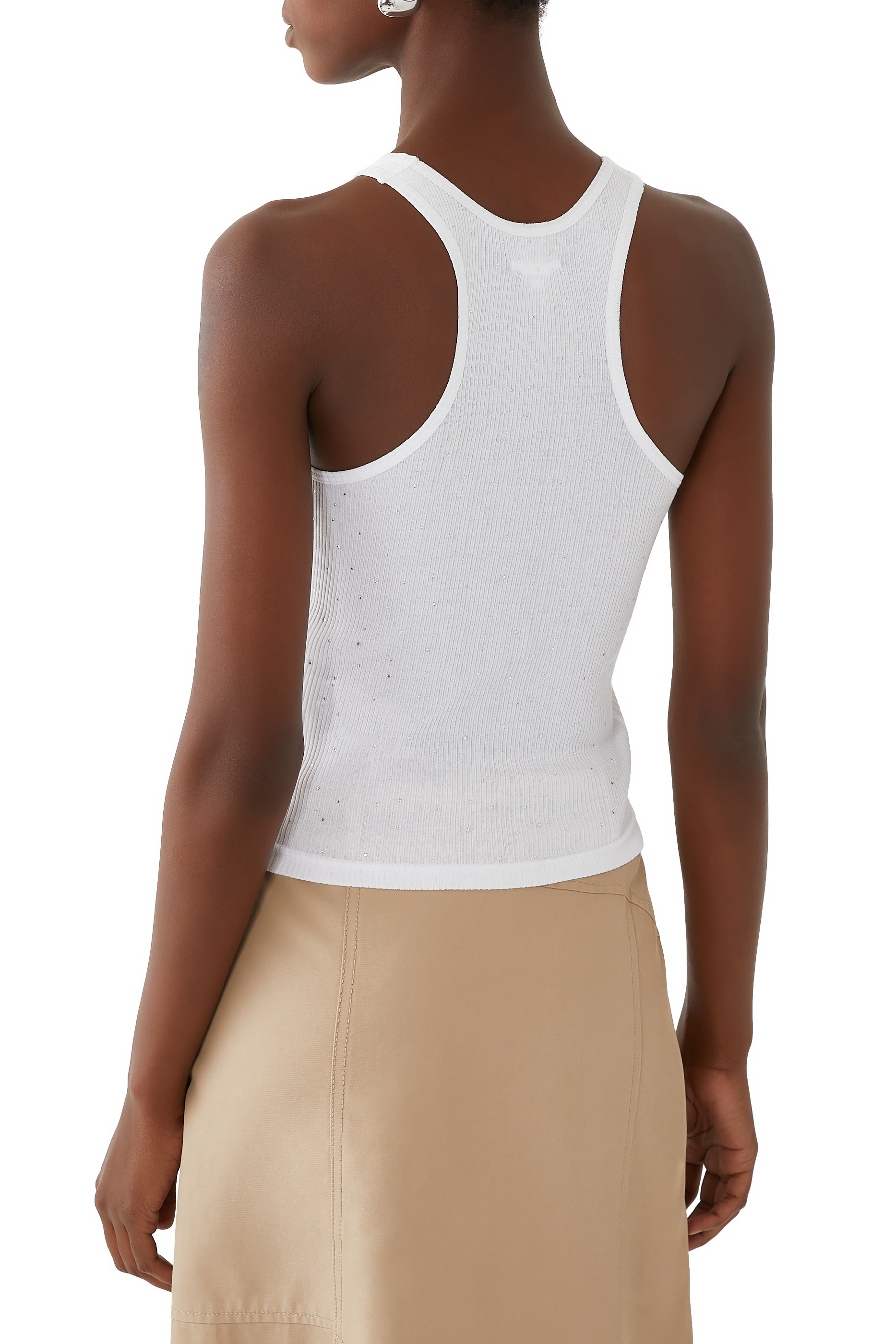 بلوزة ريسر  بلا أكمام مرصعة بكريستال مثبت حراريا