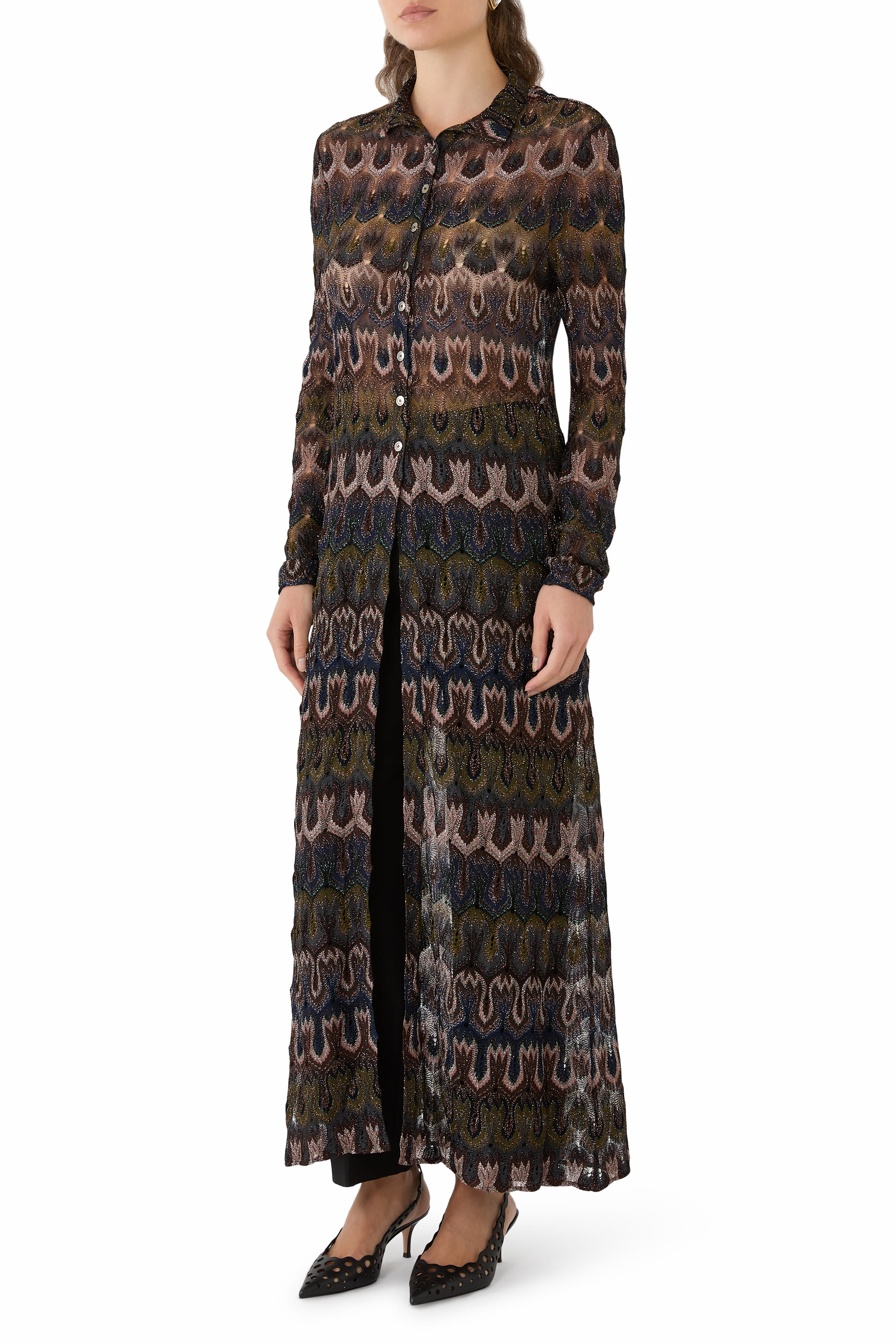 كارديغان طويل بنقشة أرابيسك دانتيل