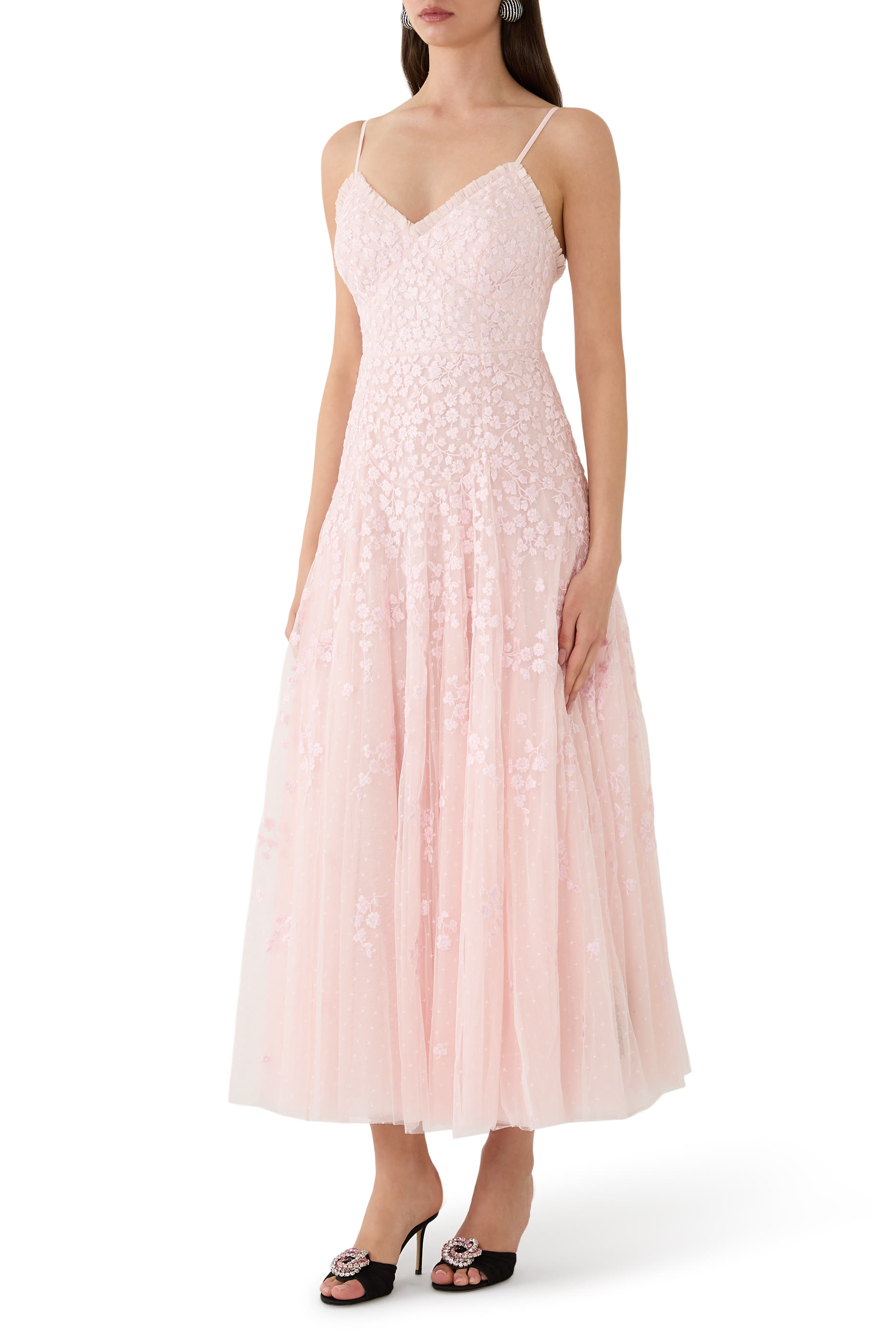 قستان سهرة كامي بطول الكاحل بنقشة أزهار متناثرة