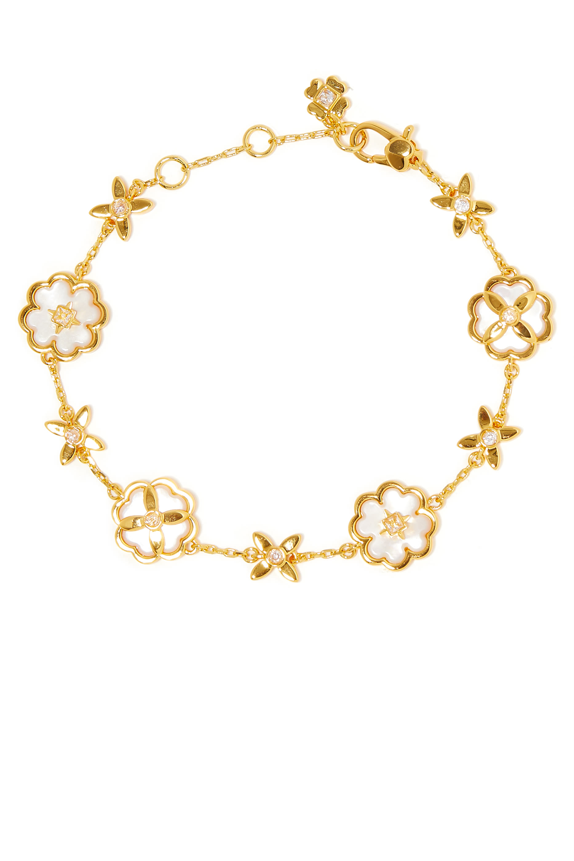 سوار هيريتدج بلوم بحلي مرصعة بأحجار زركونيا مكعبة وعرق اللؤلؤ معدن مطلي