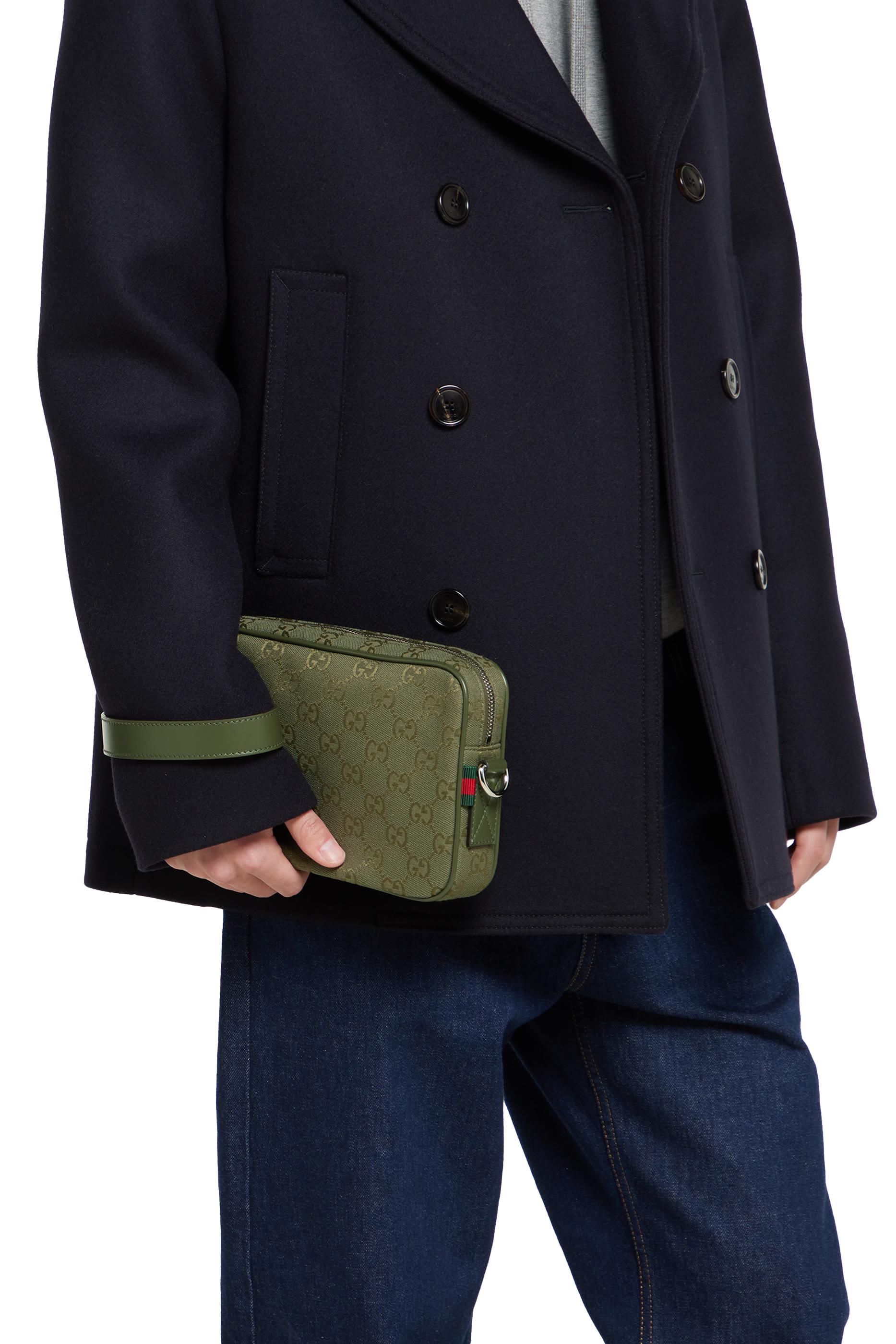 حقيبة كروس بودي قماش قنب مزين بشعار الماركة