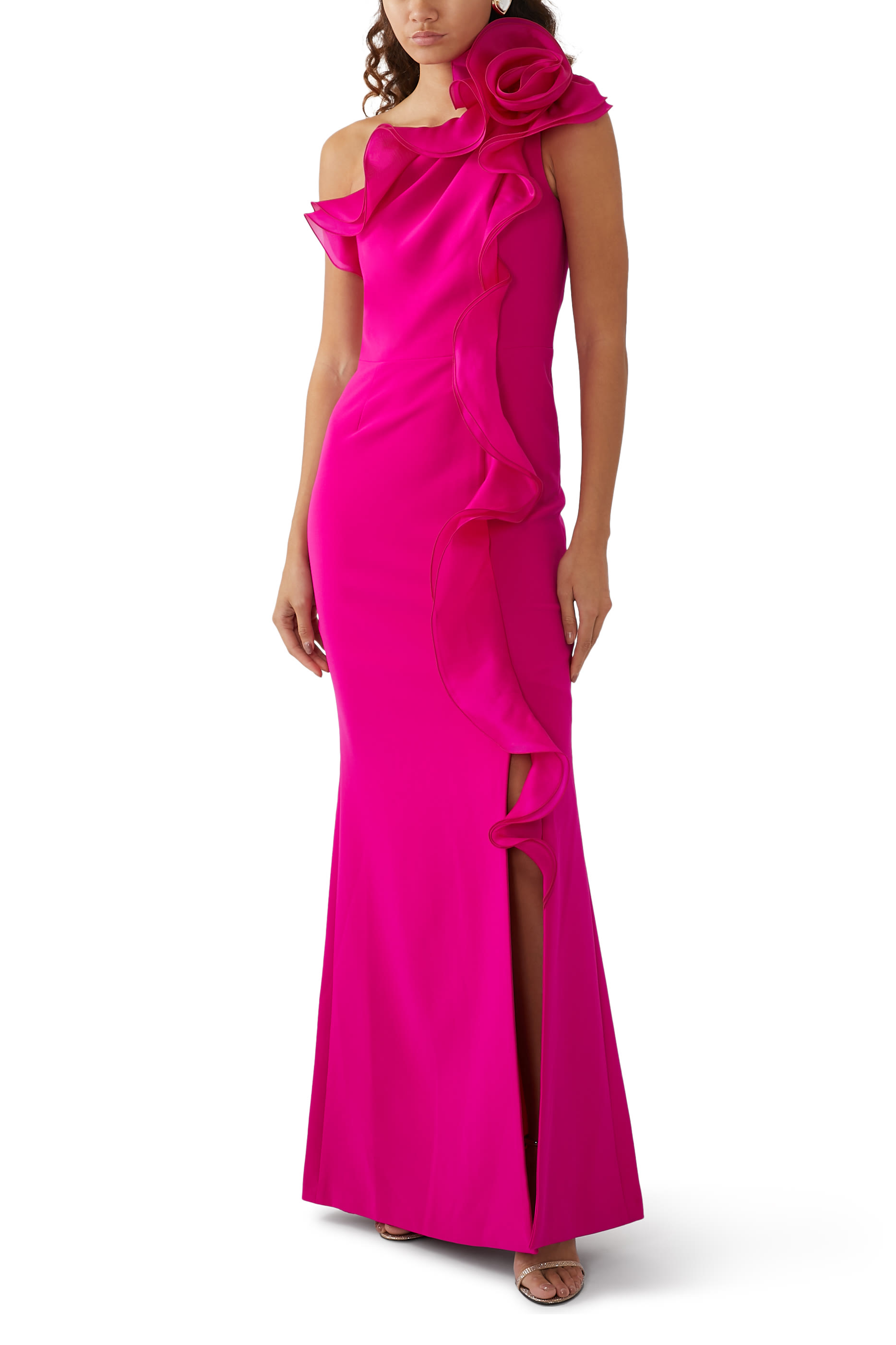 فستان بقصة مستقيمة مع كشكش كريب