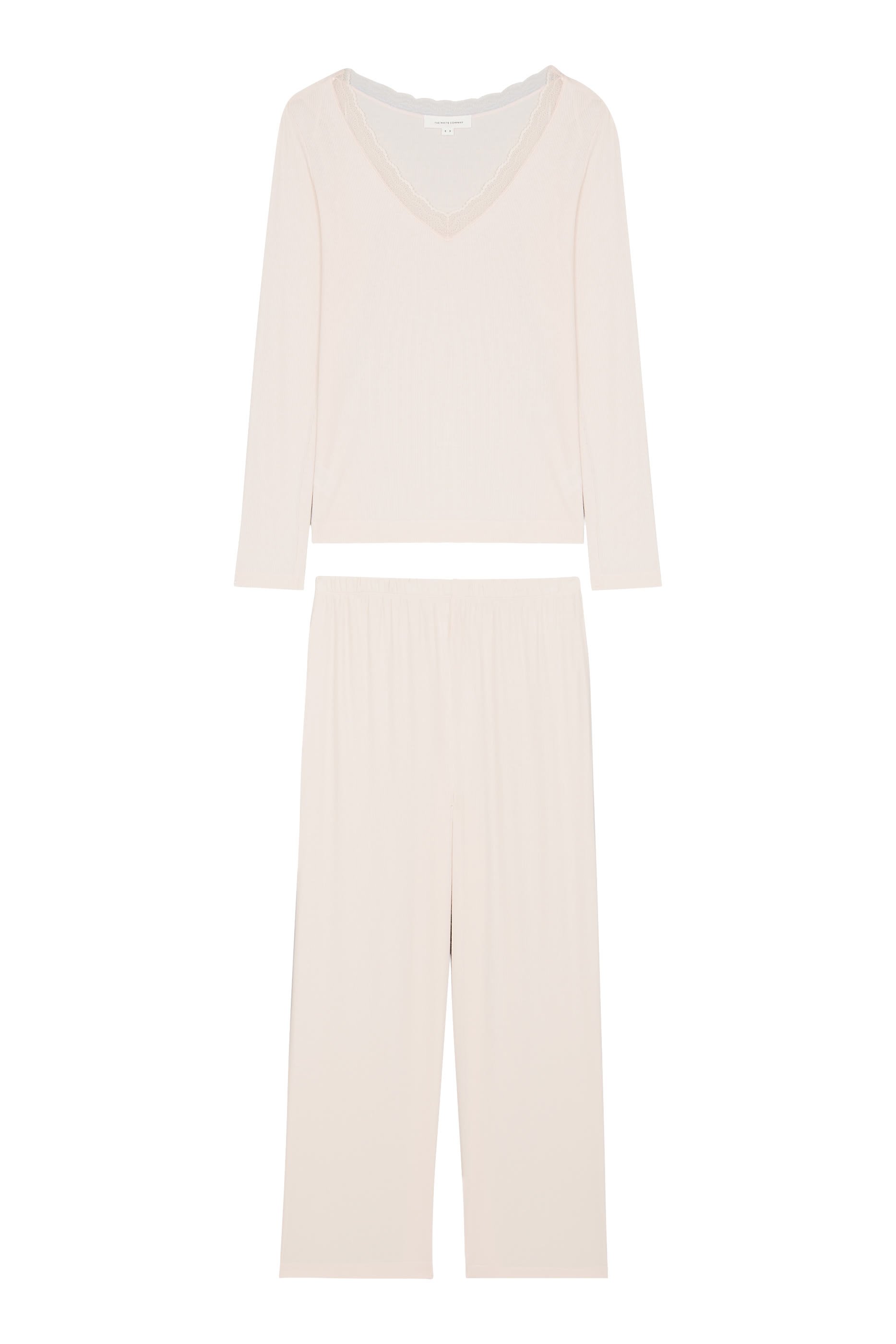 طقم بيجامة بأكمام طويلة وحواف دانتيل جيرسيه مضلع