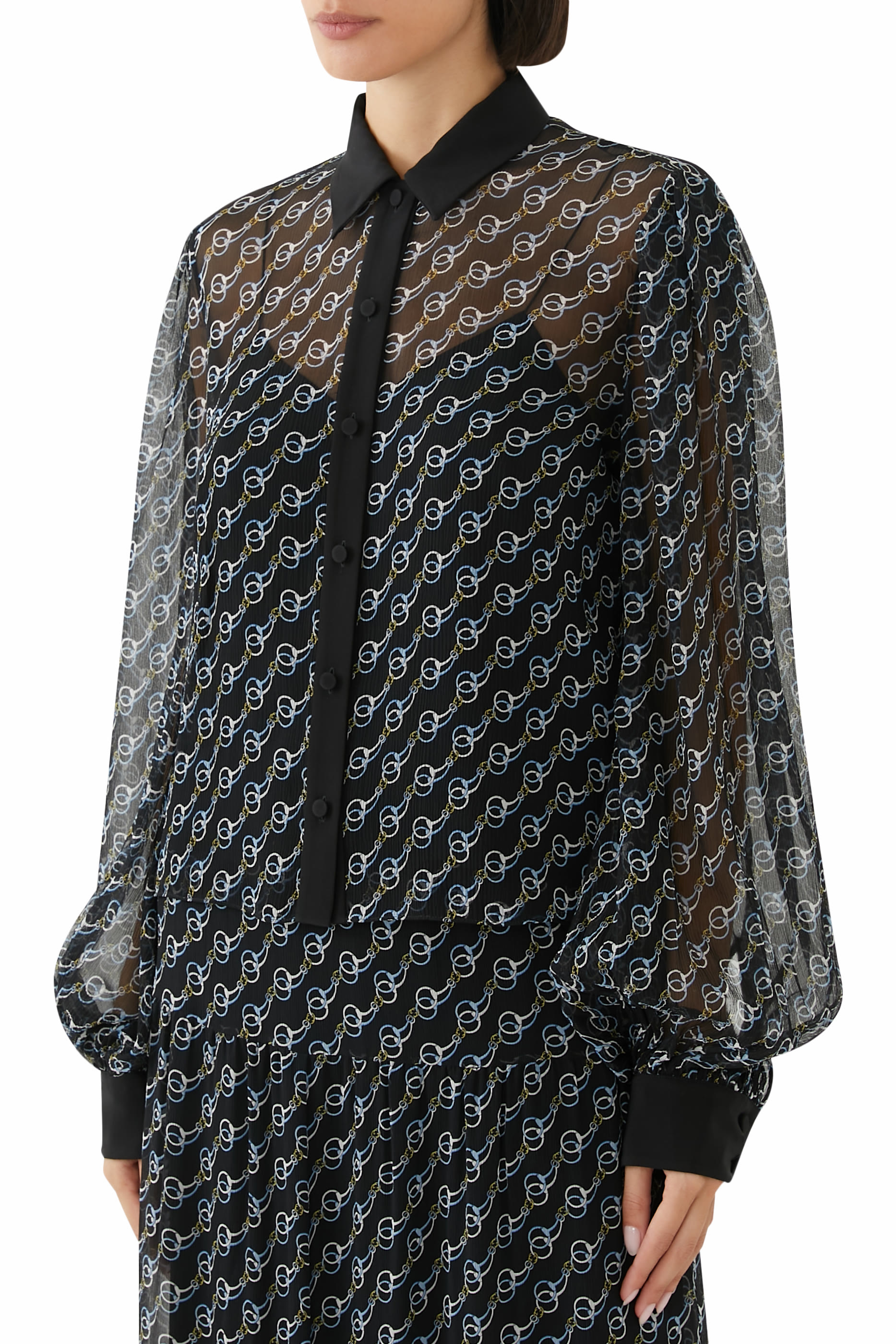 قميص كريبون بطبعات حرير