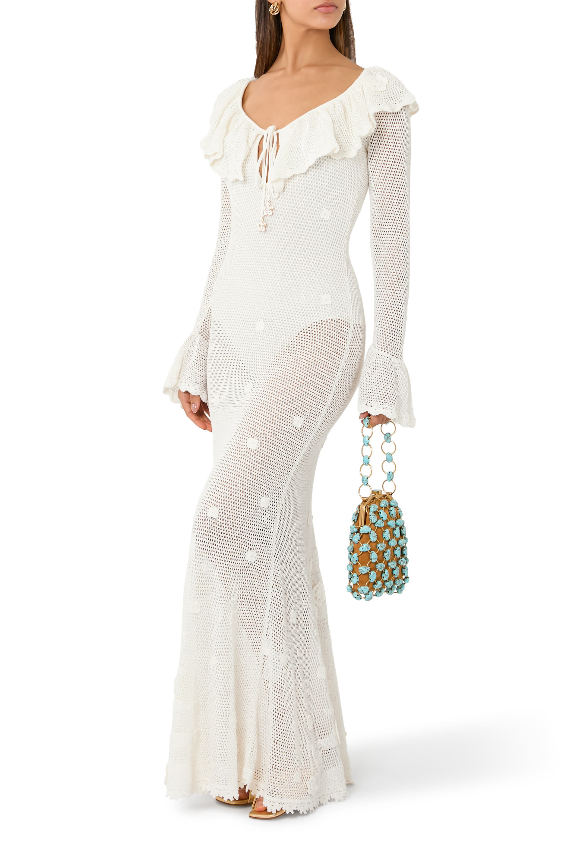 فستان كروشيه متوسط الطول بزهور