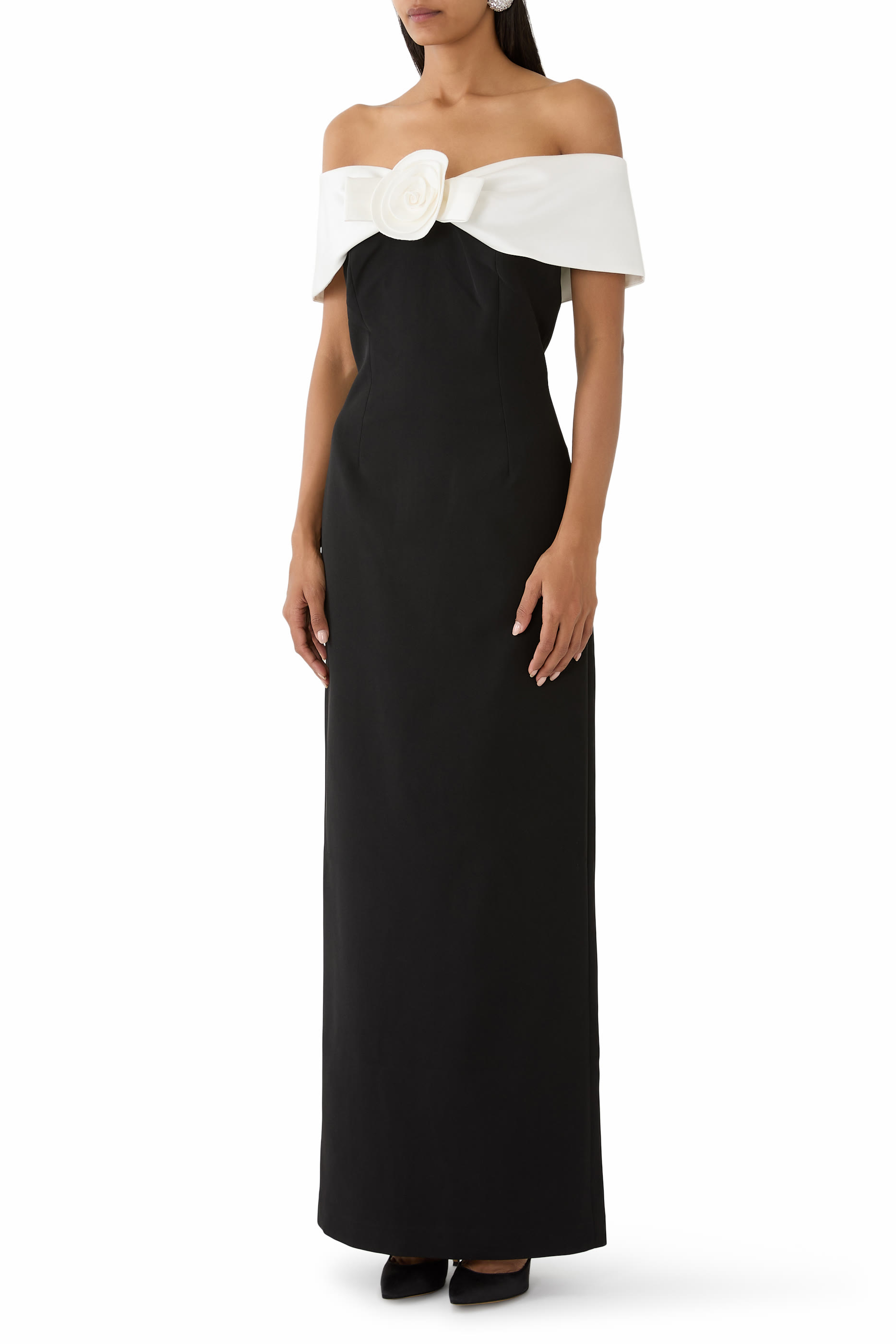 فستان بنقشة أزهار طويل كريب