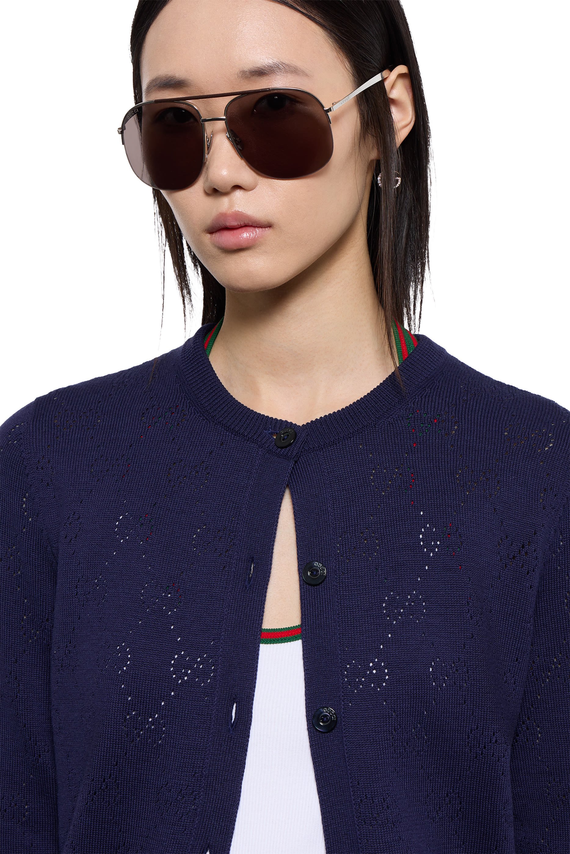 كارديغان بوانتيل بنقشة شعار الماركة قطن وحرير