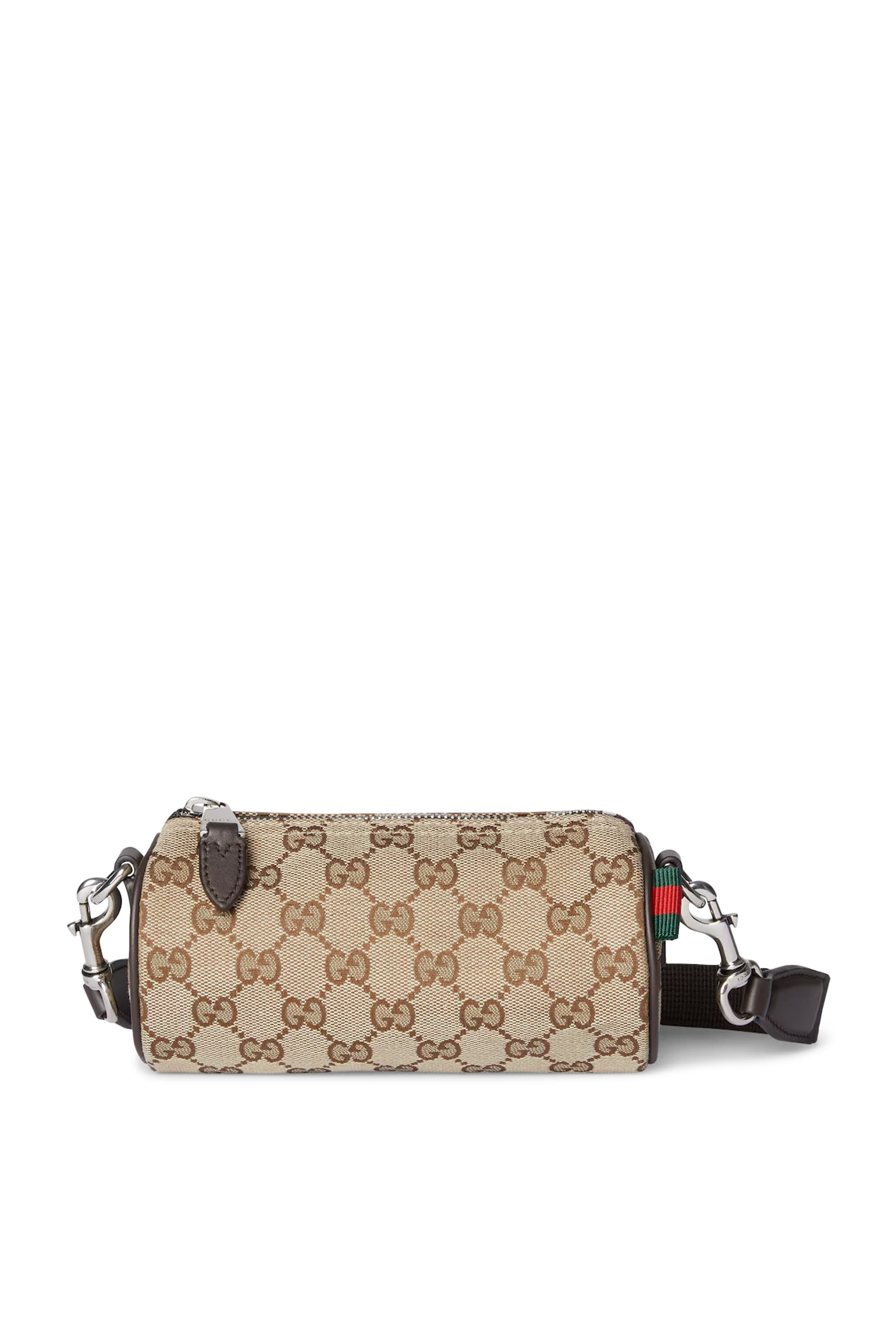 حقيبة صغيرة بتصميم أسطواني قماش قنب بنقشة حرفي شعار الماركة