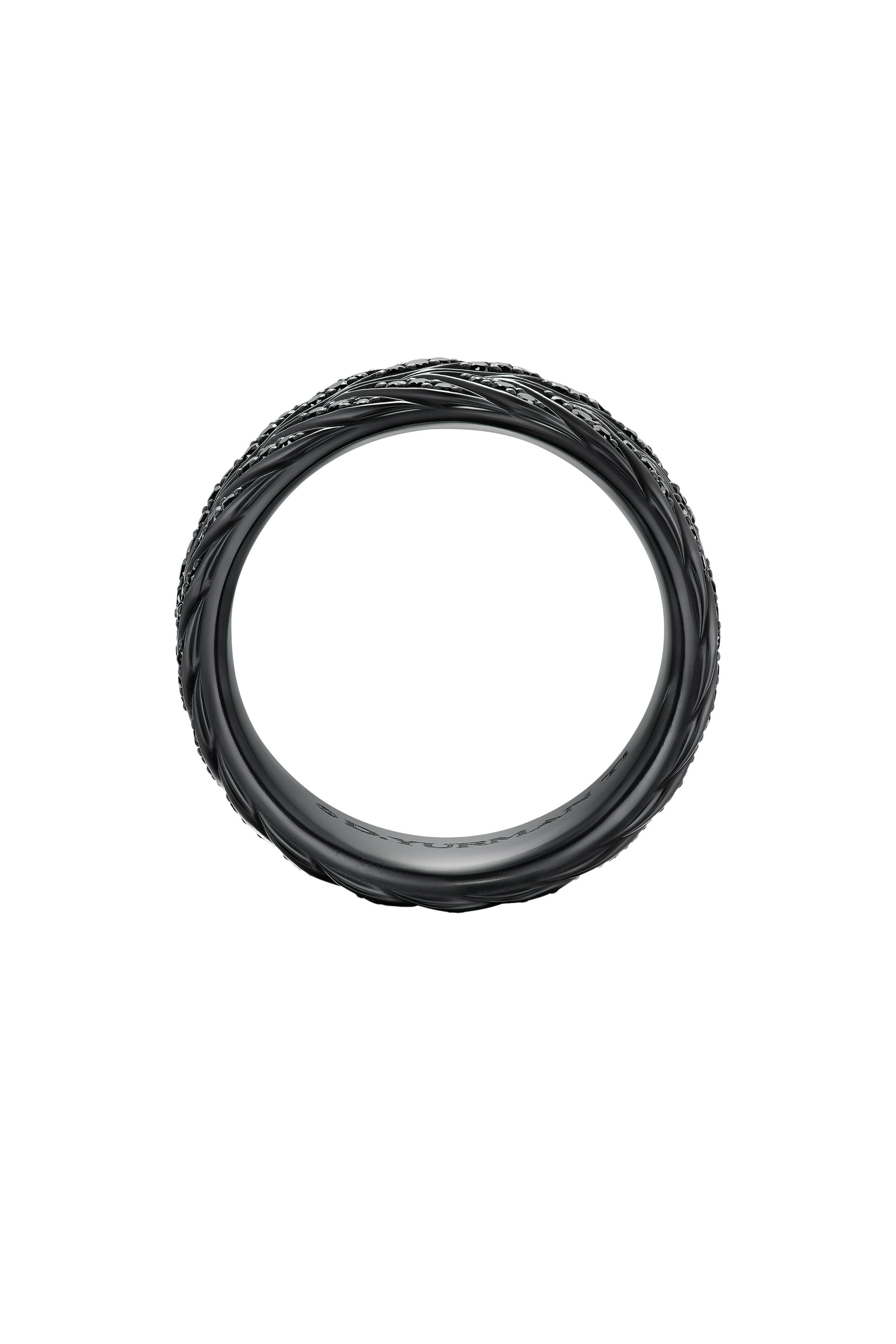 خاتم بتصميم شريط شيفرون مرصع بالماس الأسود بافيه، تيتانيوم أسود