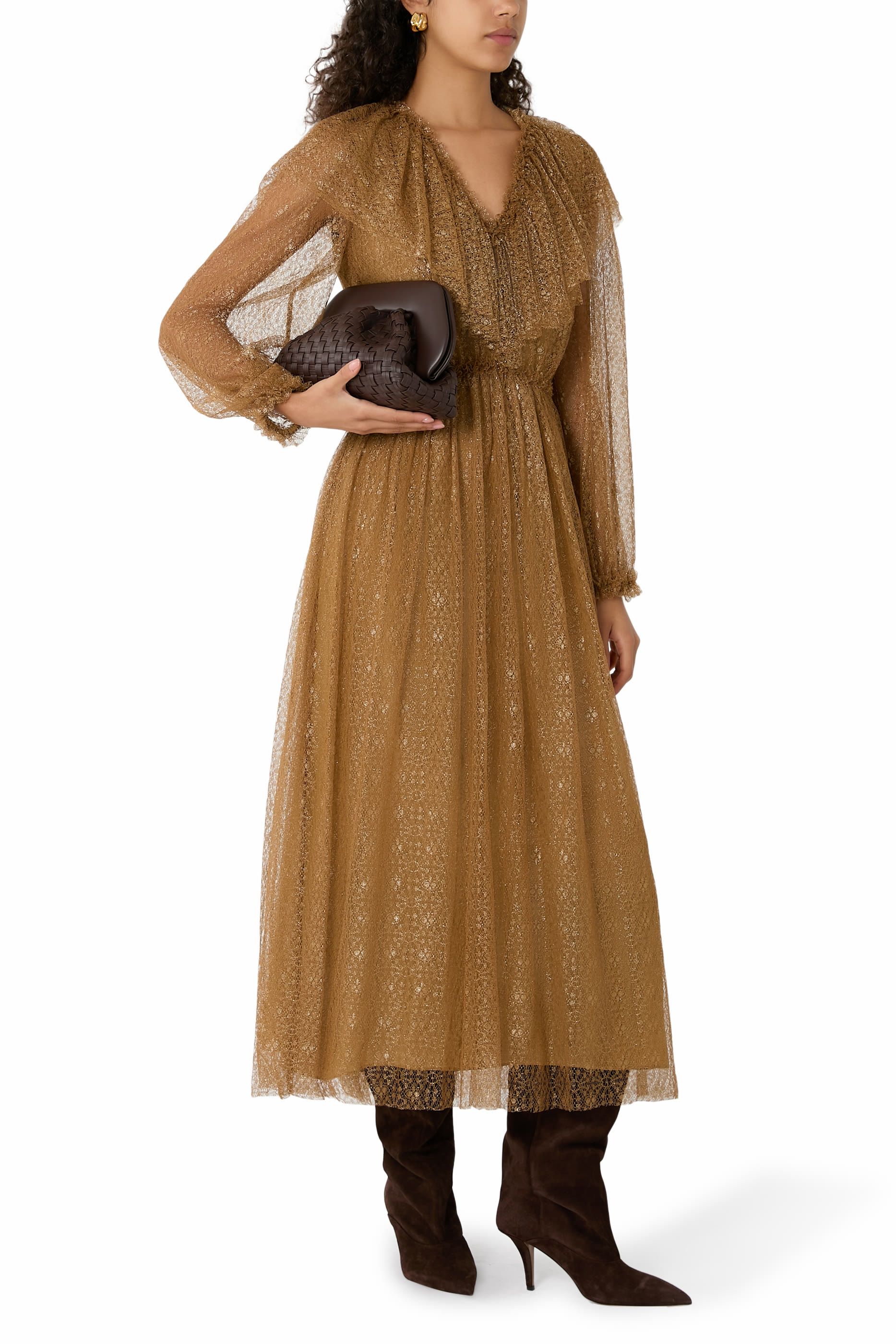 Helena Ruffle Neckline Long Sleeve Dress