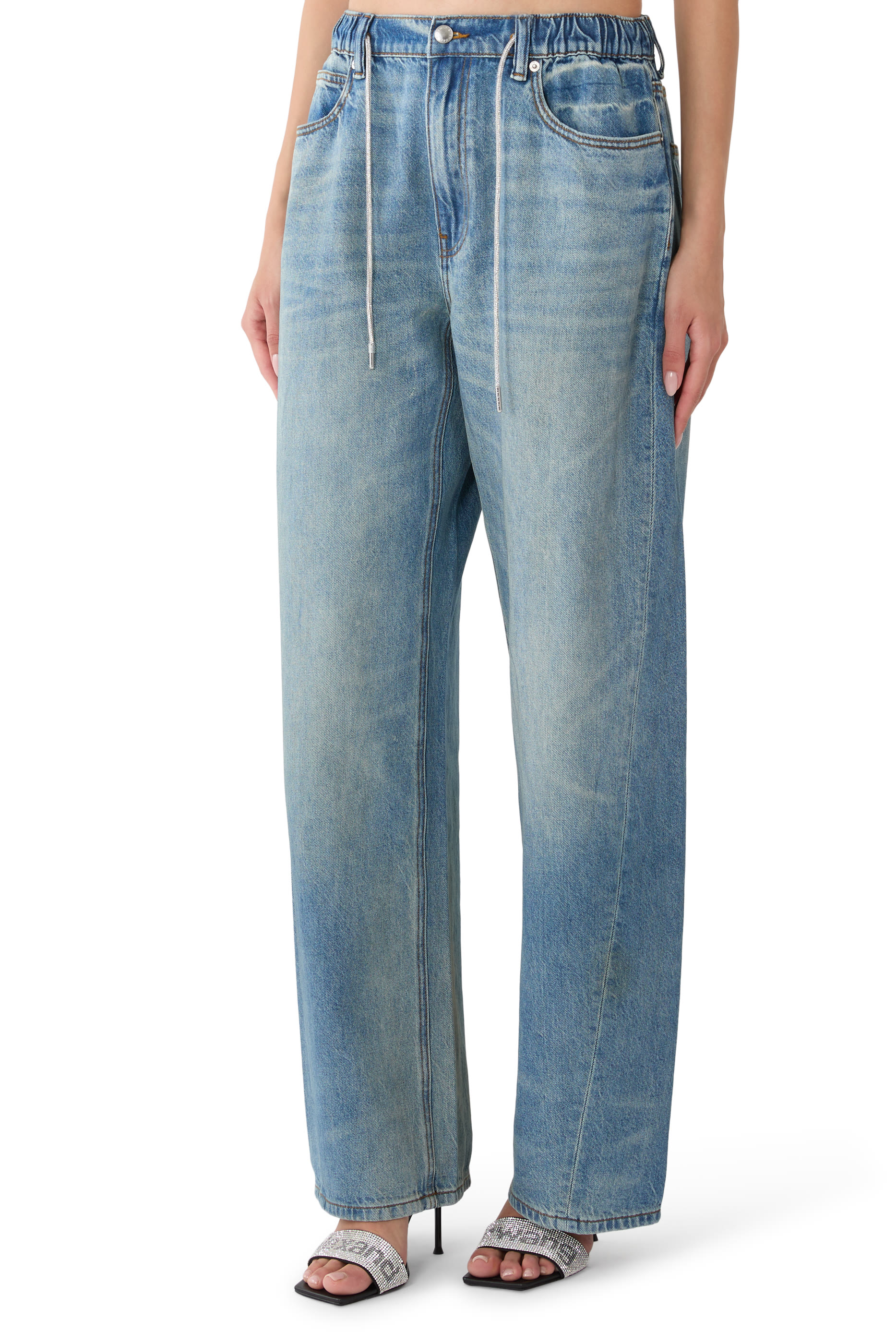 بنطال رياضي بقصة مريحة ورباط تضييق بكريستال