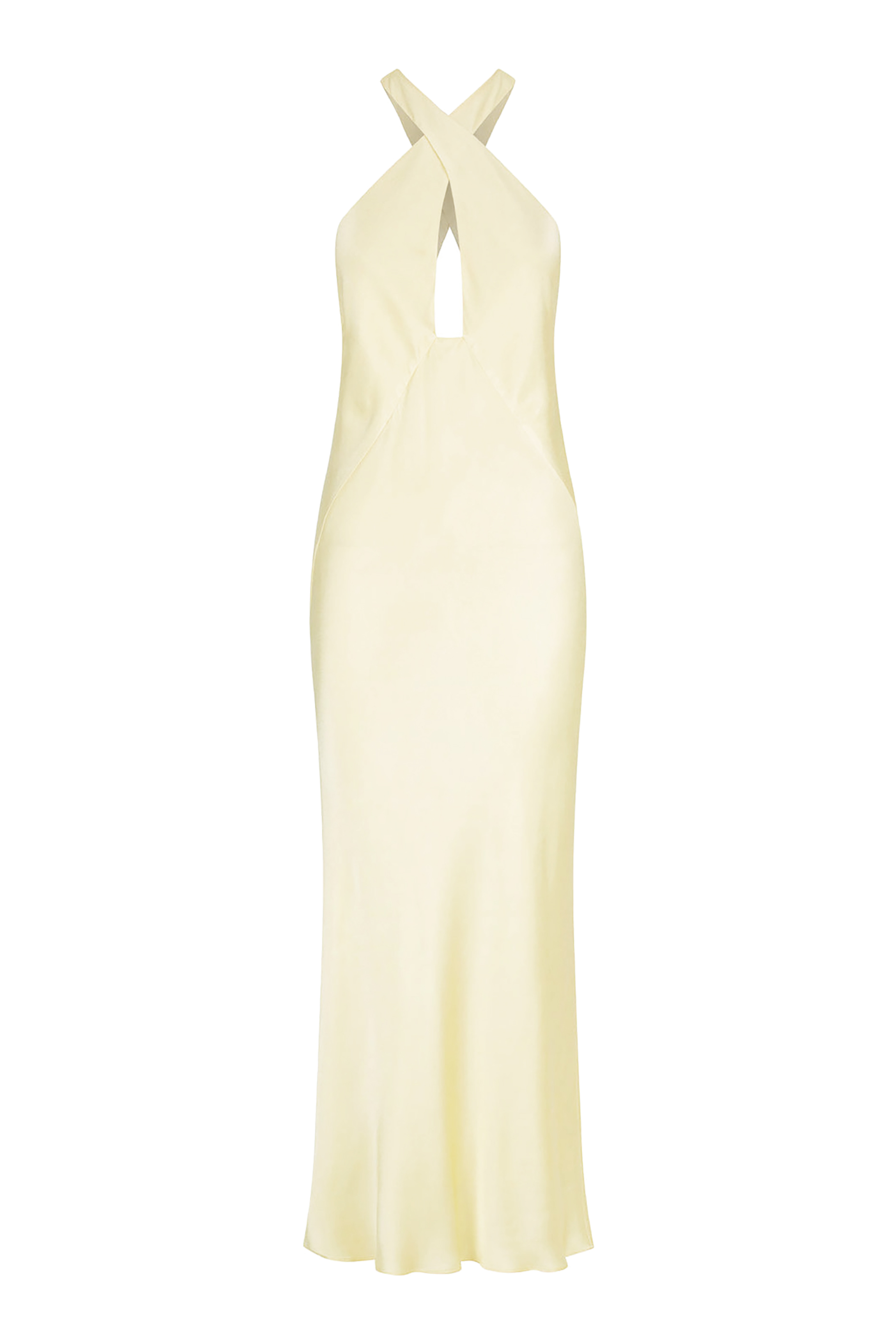 فستان لا لون متوسط الطول بتصميم متقاطع في الأمام وفتحة