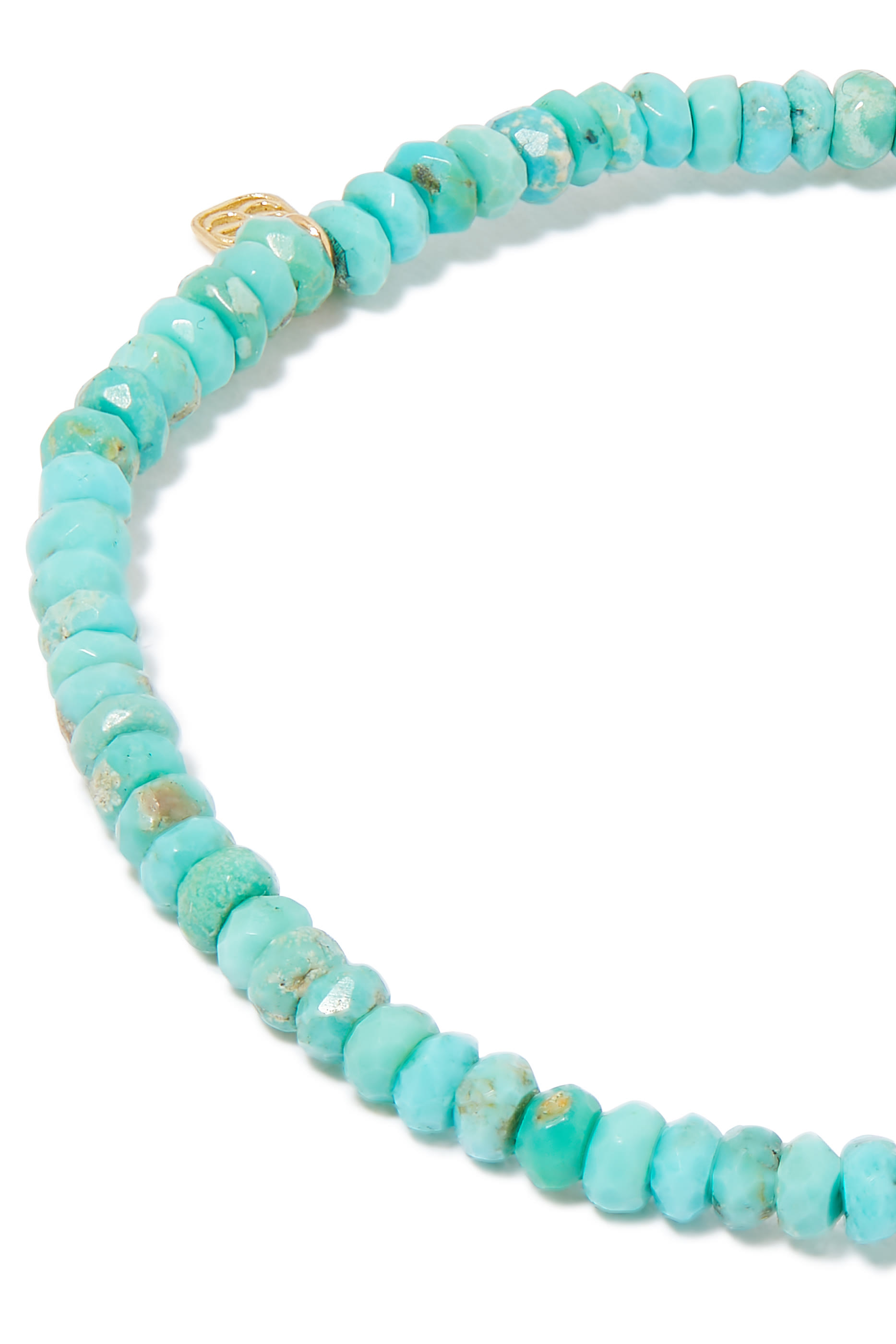 سوار بحلية بتصميم قلب صغير مرصع بخرز فيروز ذهب أصفر عيار 14