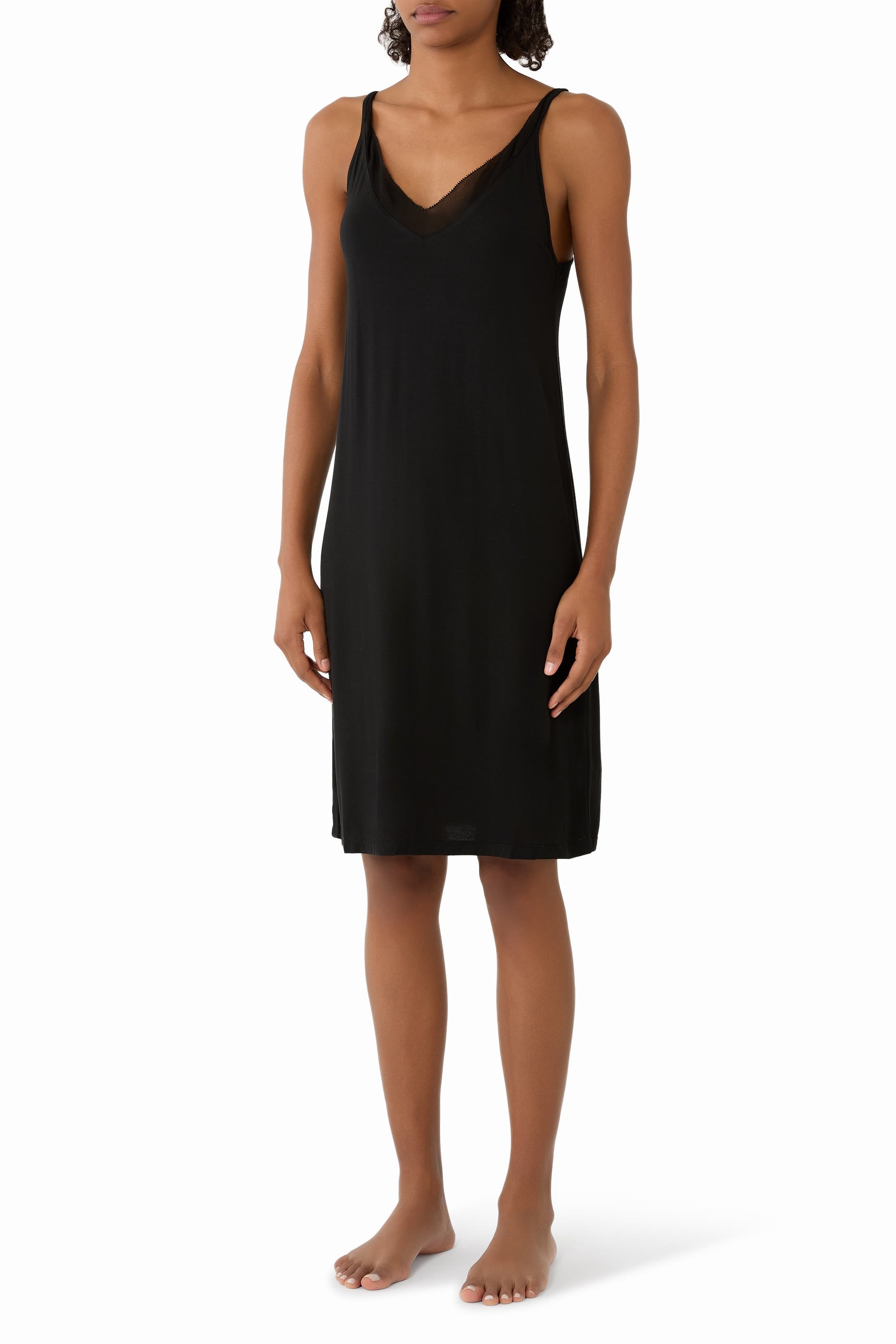 فستان نوم بحافة شيفون جيرسيه