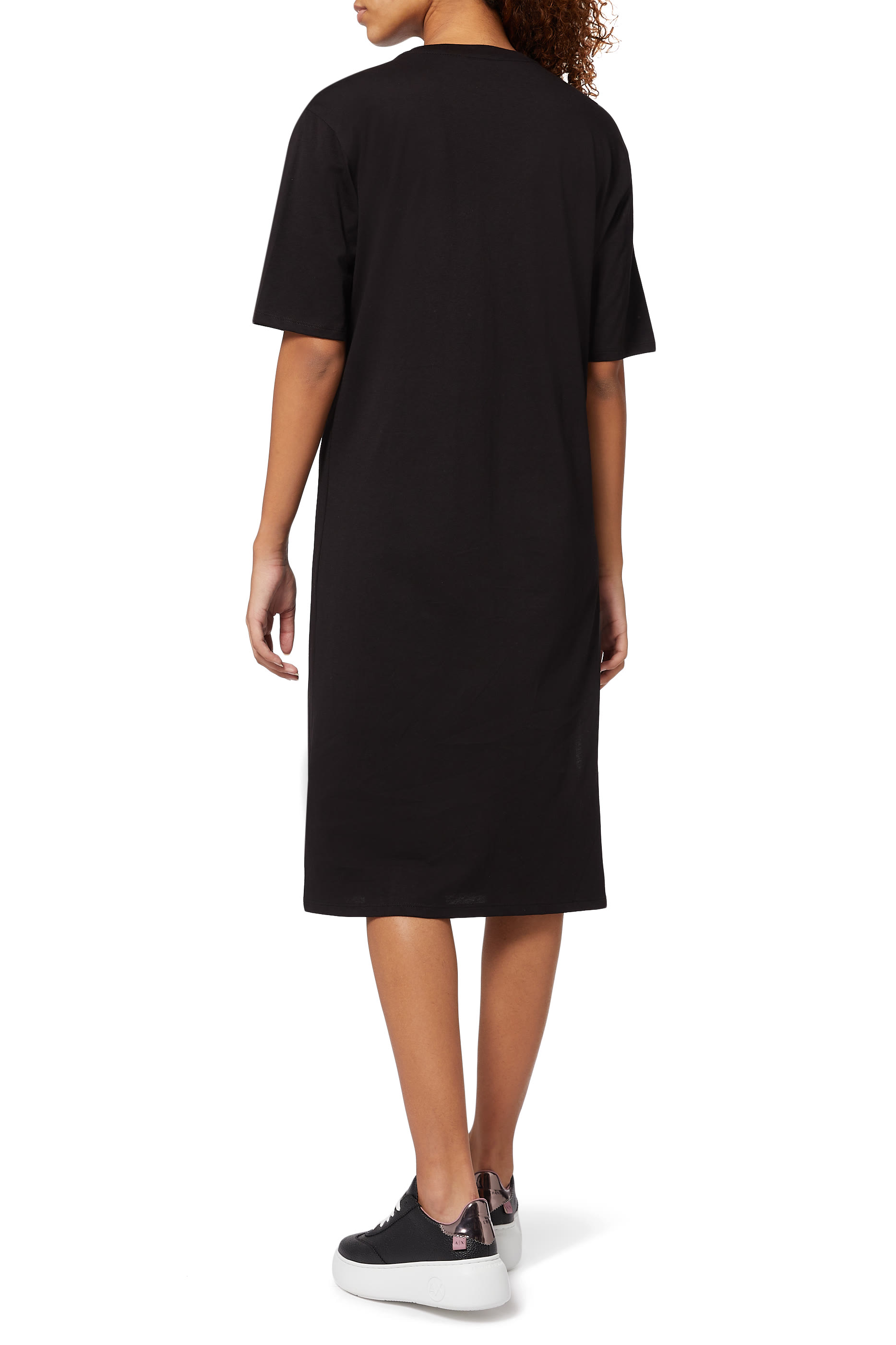 فستان جيرسيه بنمط تي شيرت مزين بشعار الماركة