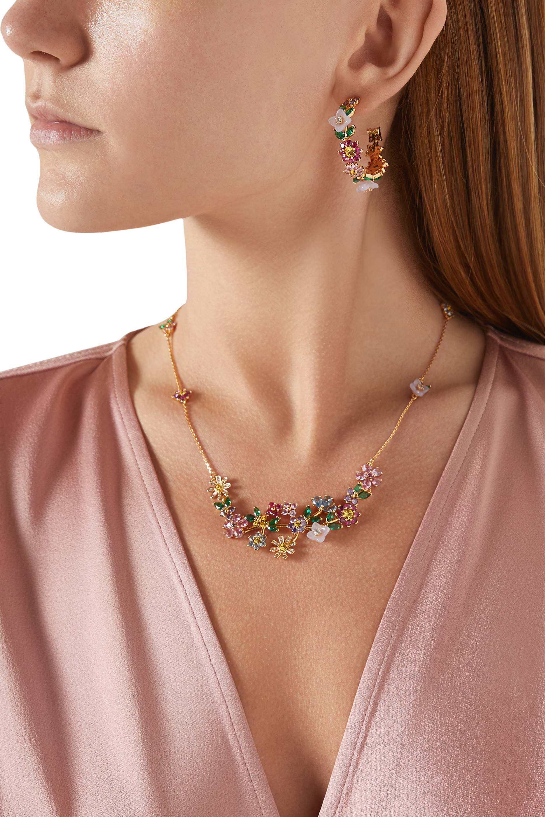 قلادة براستينغ بلومز مرصعة بأحجار زركونيا مكعبة، حجر زجاجي تشيكي، راتنج