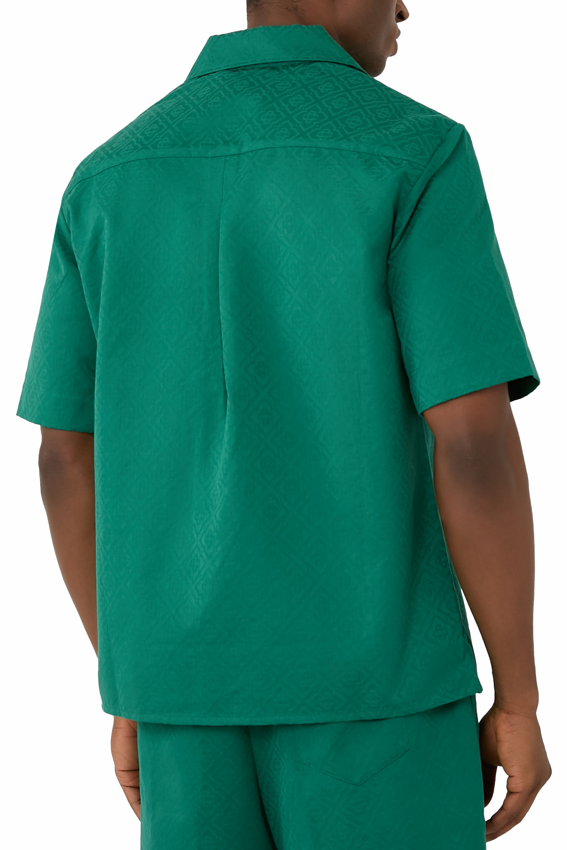 قميص بأكمام قصيرة وحرف شعار الماركة قطن وجاكار