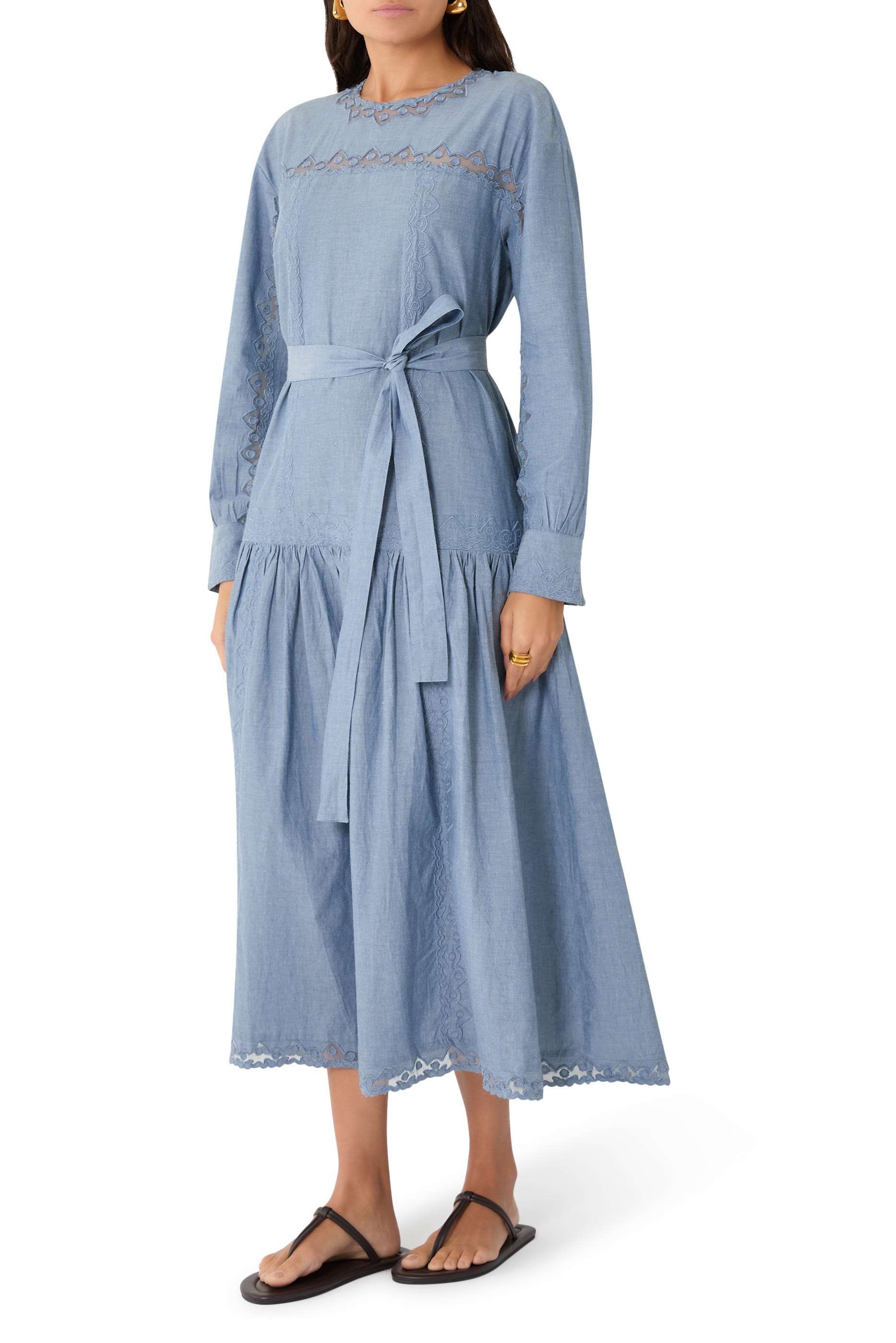  Brin Drop Waist Long Sleeve Dress