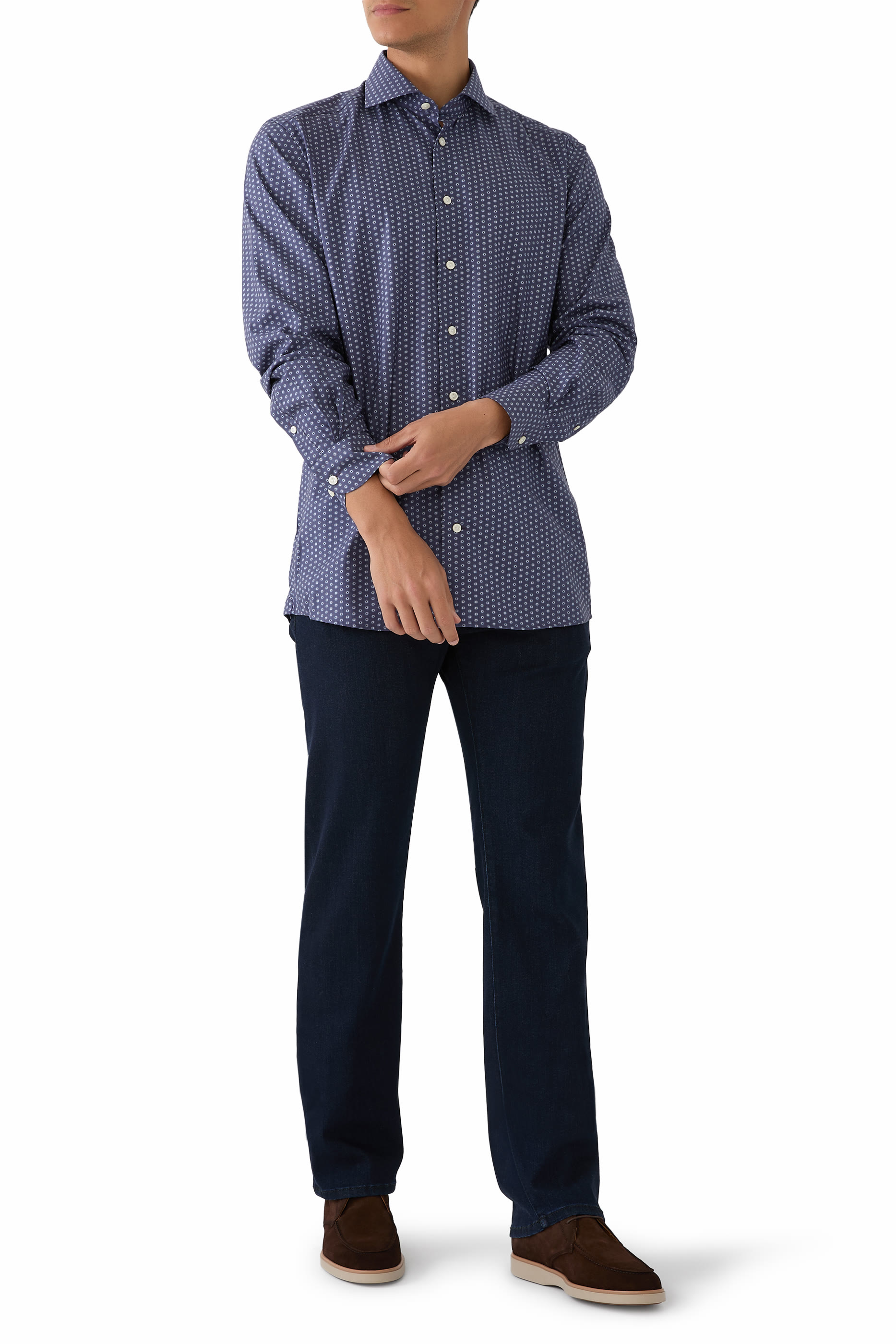 قميص تويل مميز للماركة بنقشة هندسية