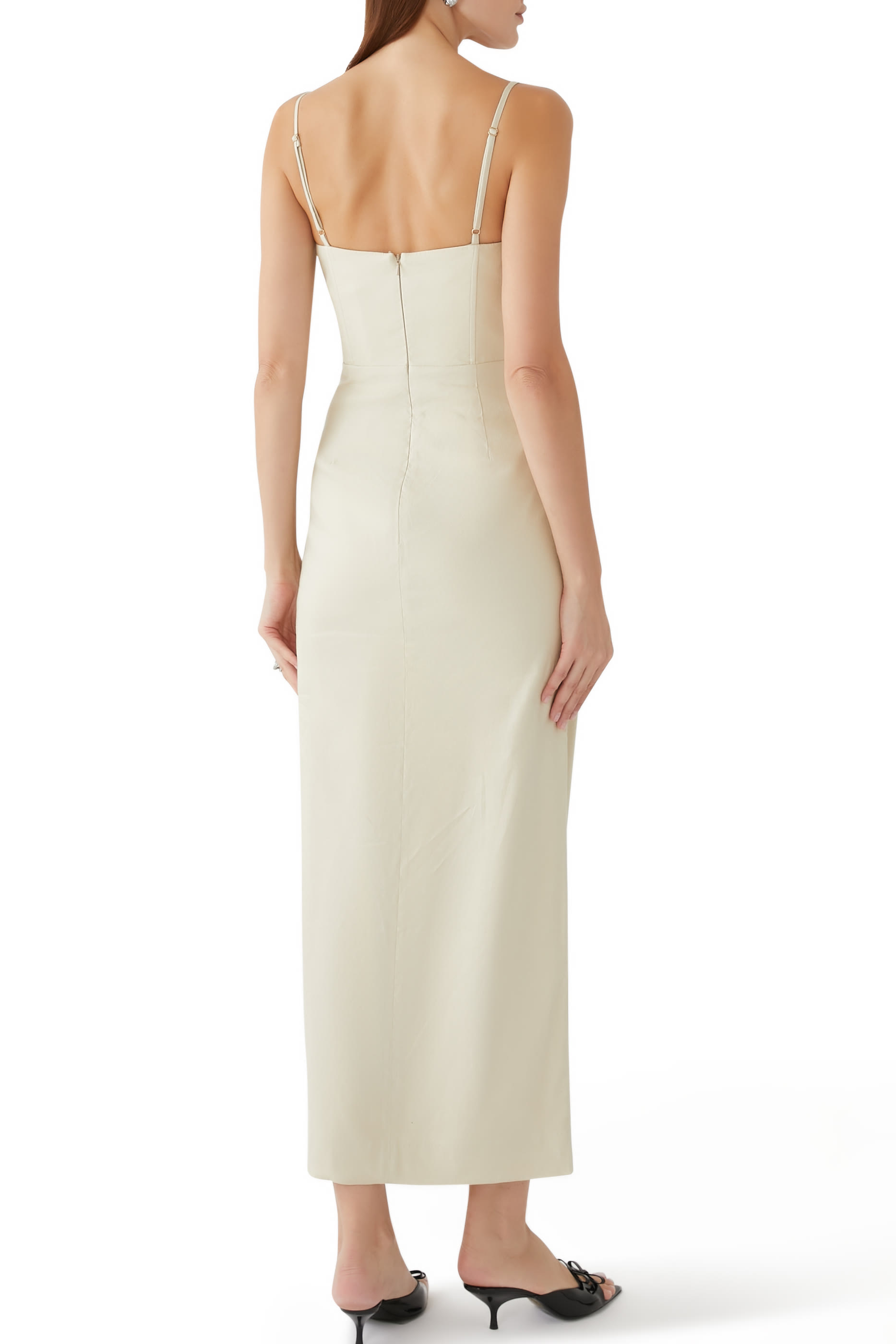 فستان قصبة طويل درابيه بحمالات