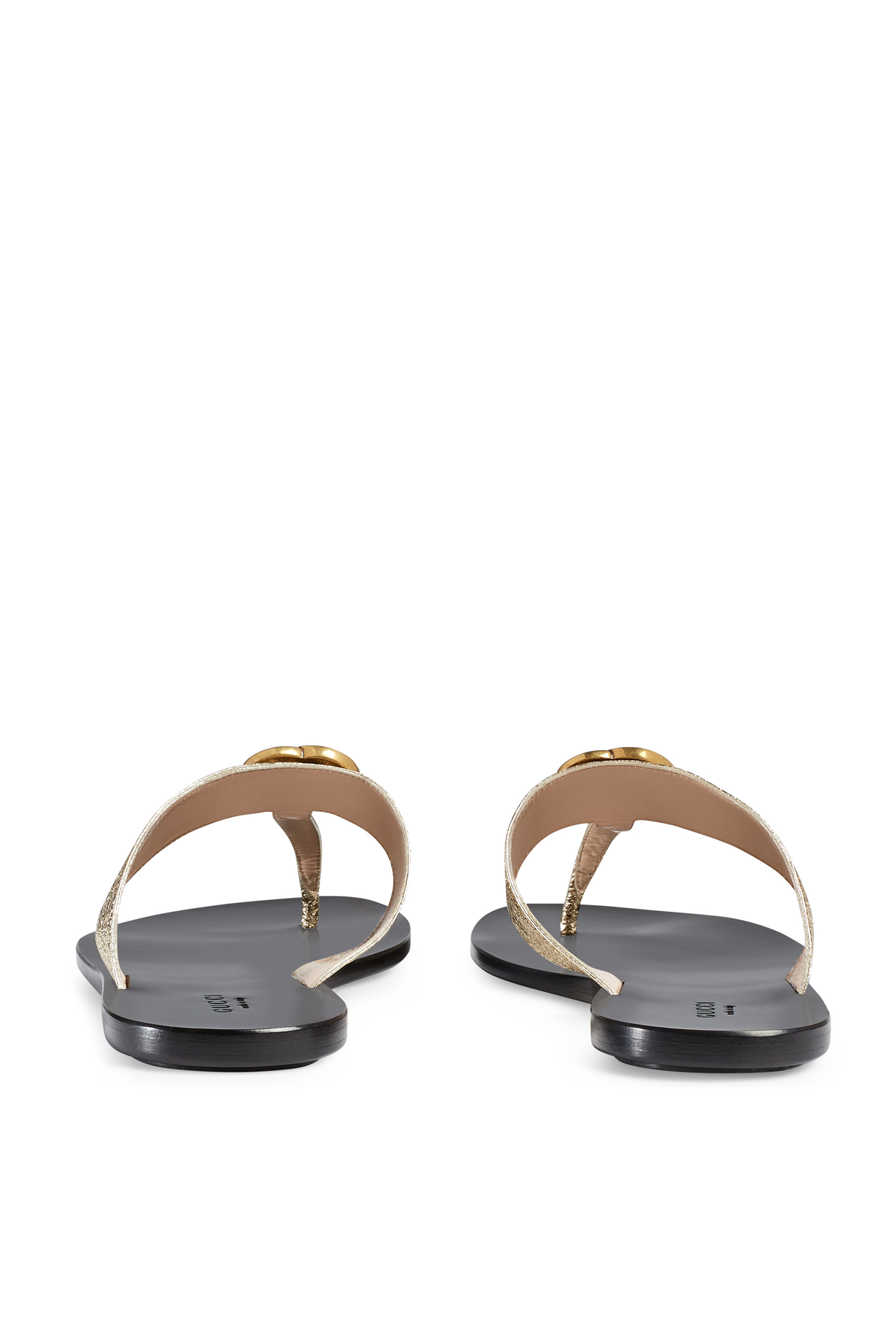 حذاء مفتوح جلد لامع بسيور رفيعة بشعار حرفي GG