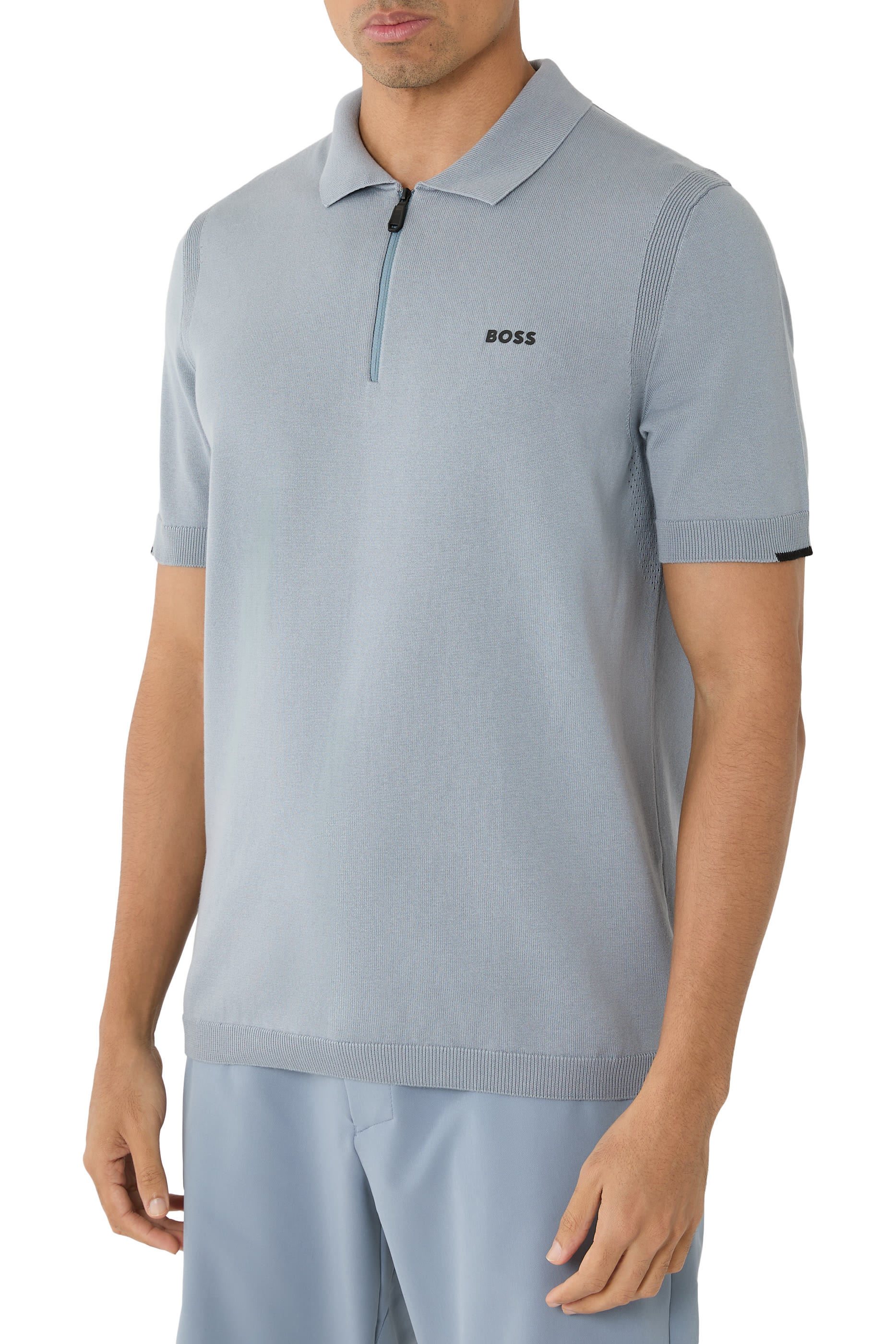 سترة بولو بياقة بسحاب قطن منسوج 