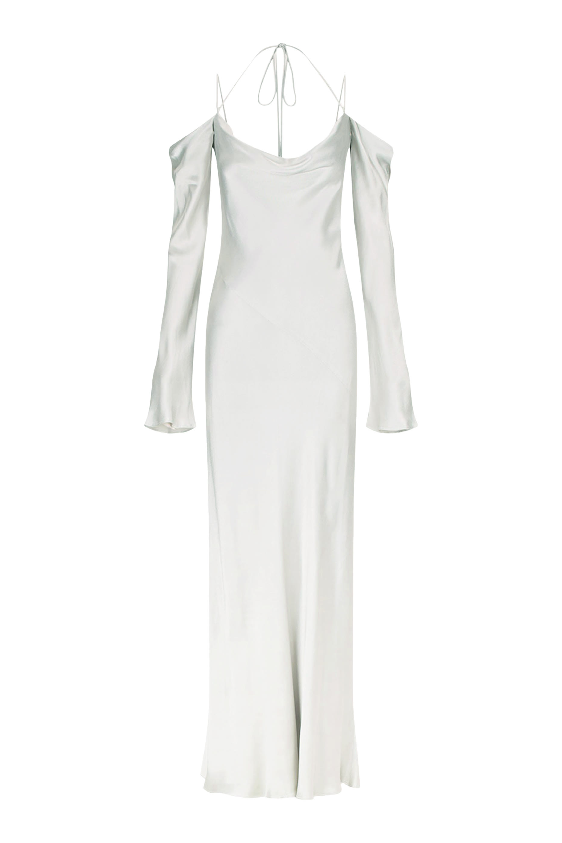 فستان صوفيا طويل بأكتاف متساقطة ورباط