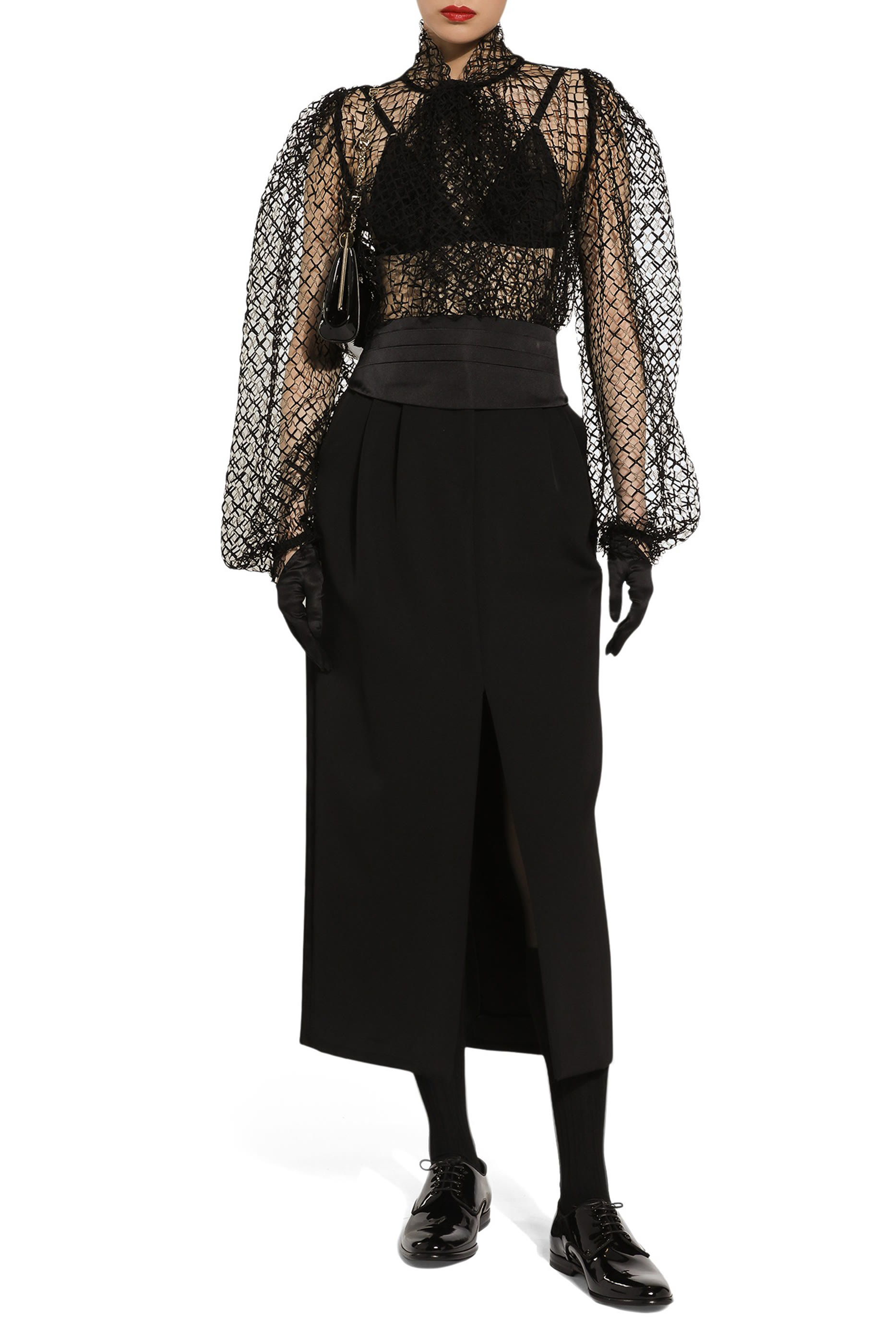 تنورة توكسيدو بقصة مستقيمة متوسطة الطول صوف غابردين