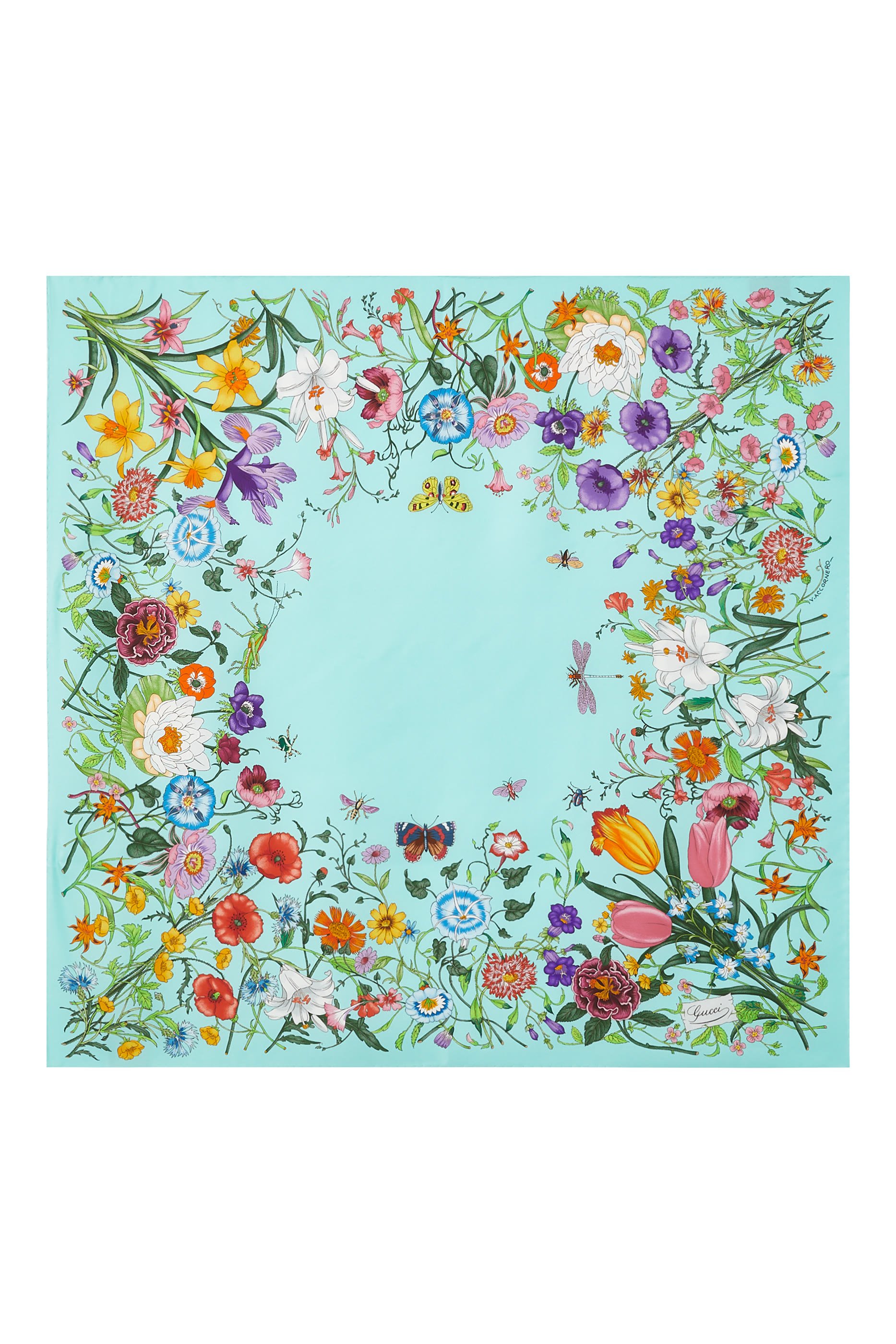 وشاح حرير بطبعات زهور