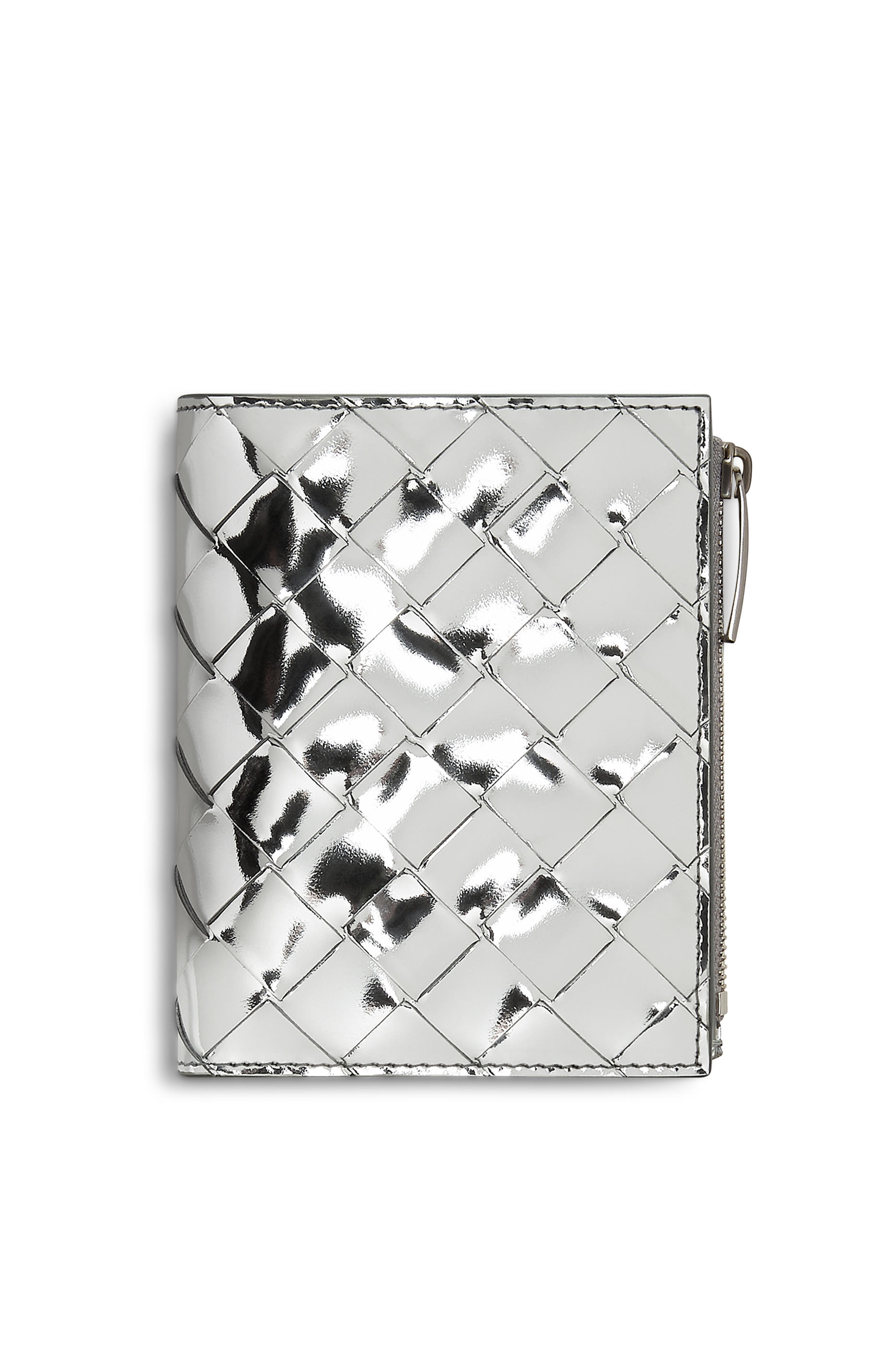 محفظة صغيرة ثنائية الطي بسحّاب بتصميم مجدول