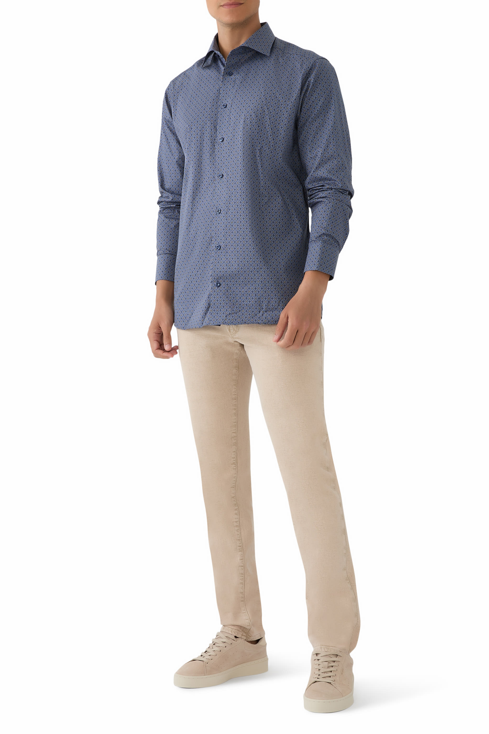 قميص بنقشة هندسية تويل مميز للماركة