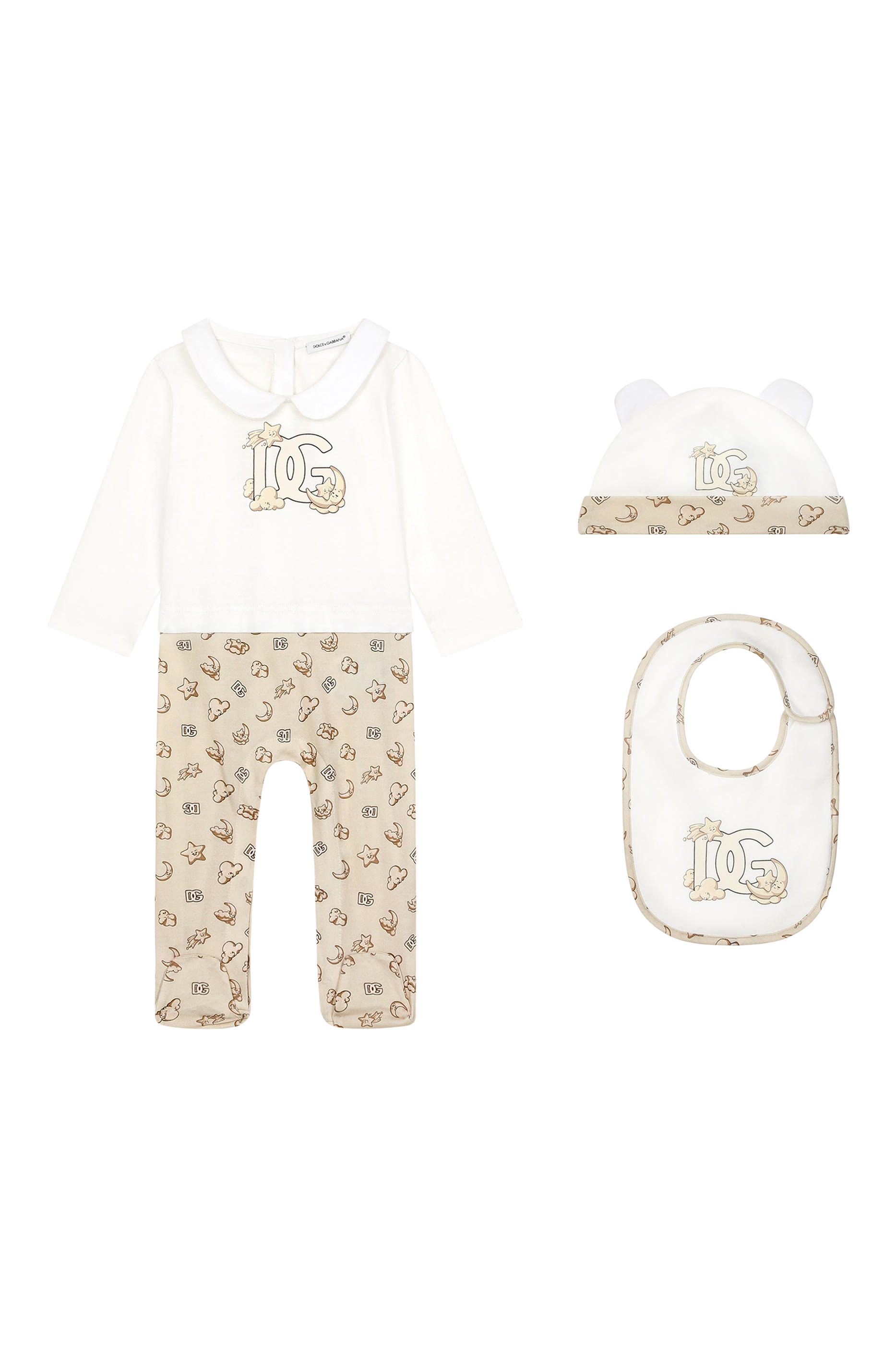 طقم بدلة بطبعات قمر ونجوم للأطفال، ثلاث قطع