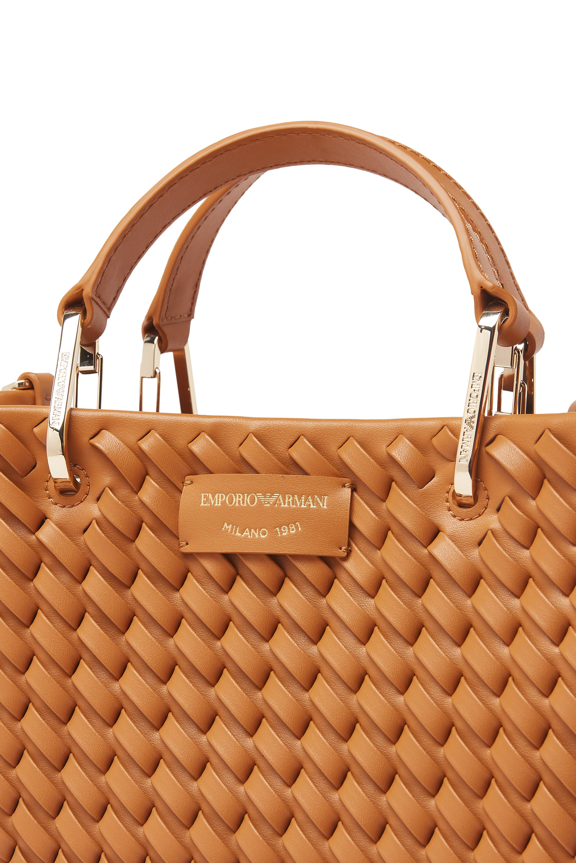 حقيبة يد بشعار الماركة جلد بتصميم متشابك