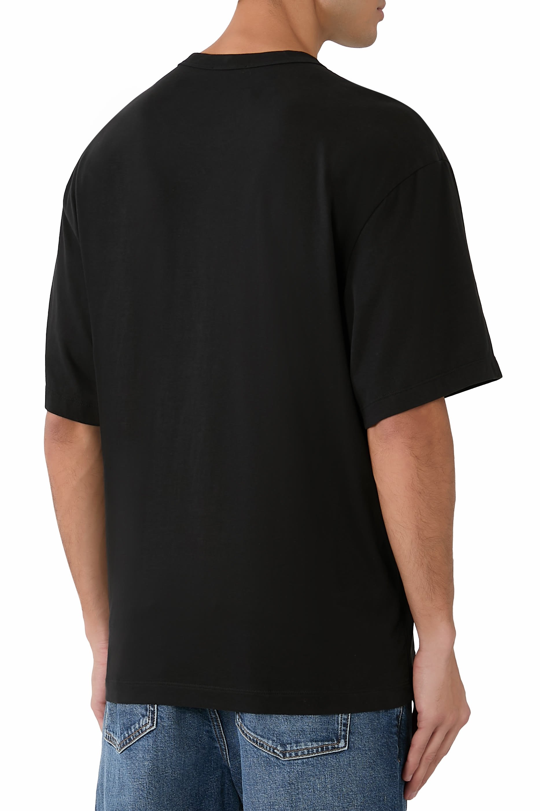 تيشيرت بقصة فضفاضة بياقة ضيقة جيرسيه فاخر ثقيل