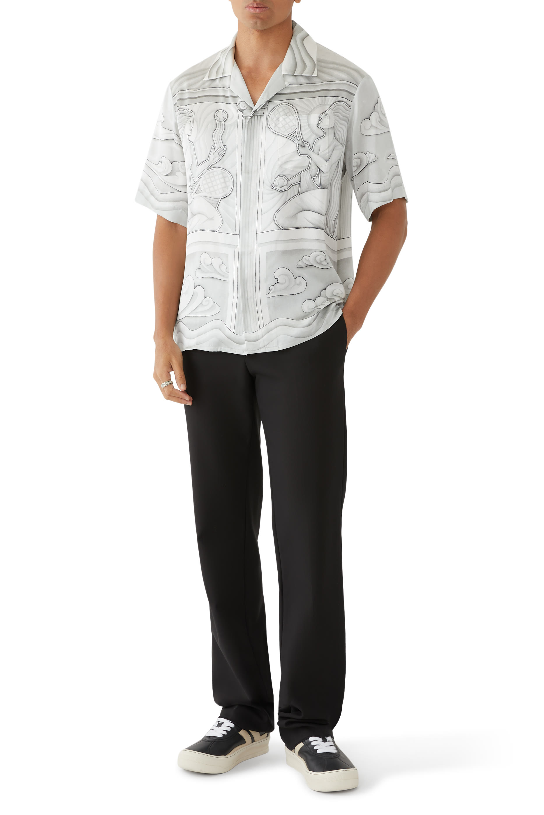 قميص بطبعة حجر مقدس حرير